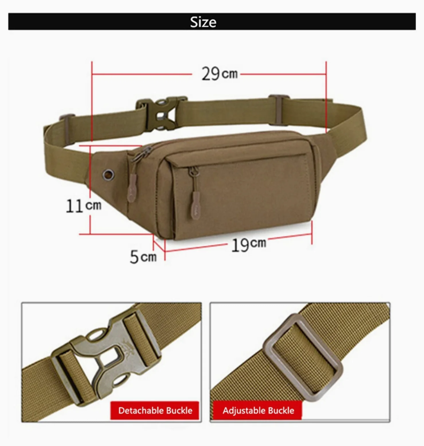 Bolso de la Cintura for Hombres Masculino al Aire Libre Packle de Cintura Bolsa de 5.8 Pulgadas Bolsas de teléfono con Bolsas de Viaje de Viaje (Color : Khaki)