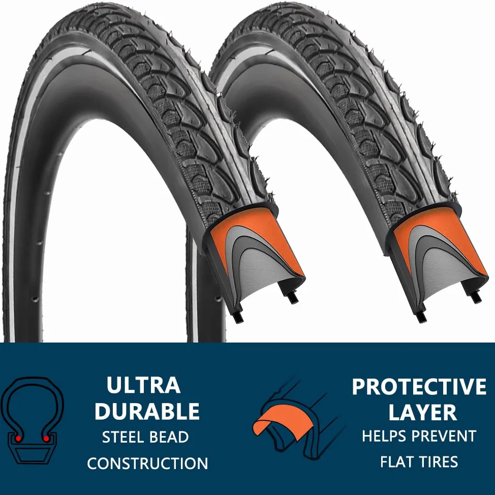 Neumáticos y tubos reflectantes para bicicleta de carretera de 700 x 35 c con válvula Presta, 2 palancas a prueba de pinchazos