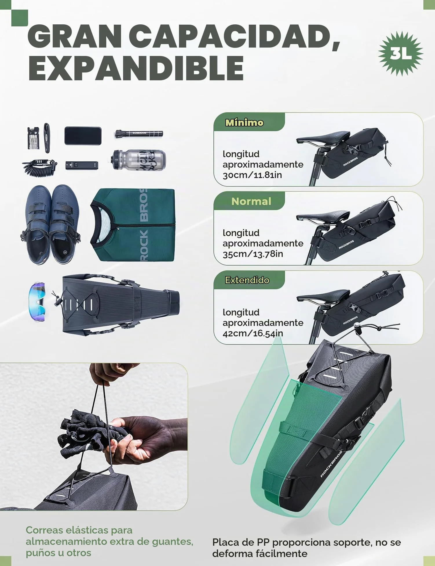 ROCKBROS Bolsa Sillín Bicicleta Impermeable 3-5L Gran Capacidad Bolsa Bicicleta Reflectante Bikepacking para Ciclismo MTB Carretera