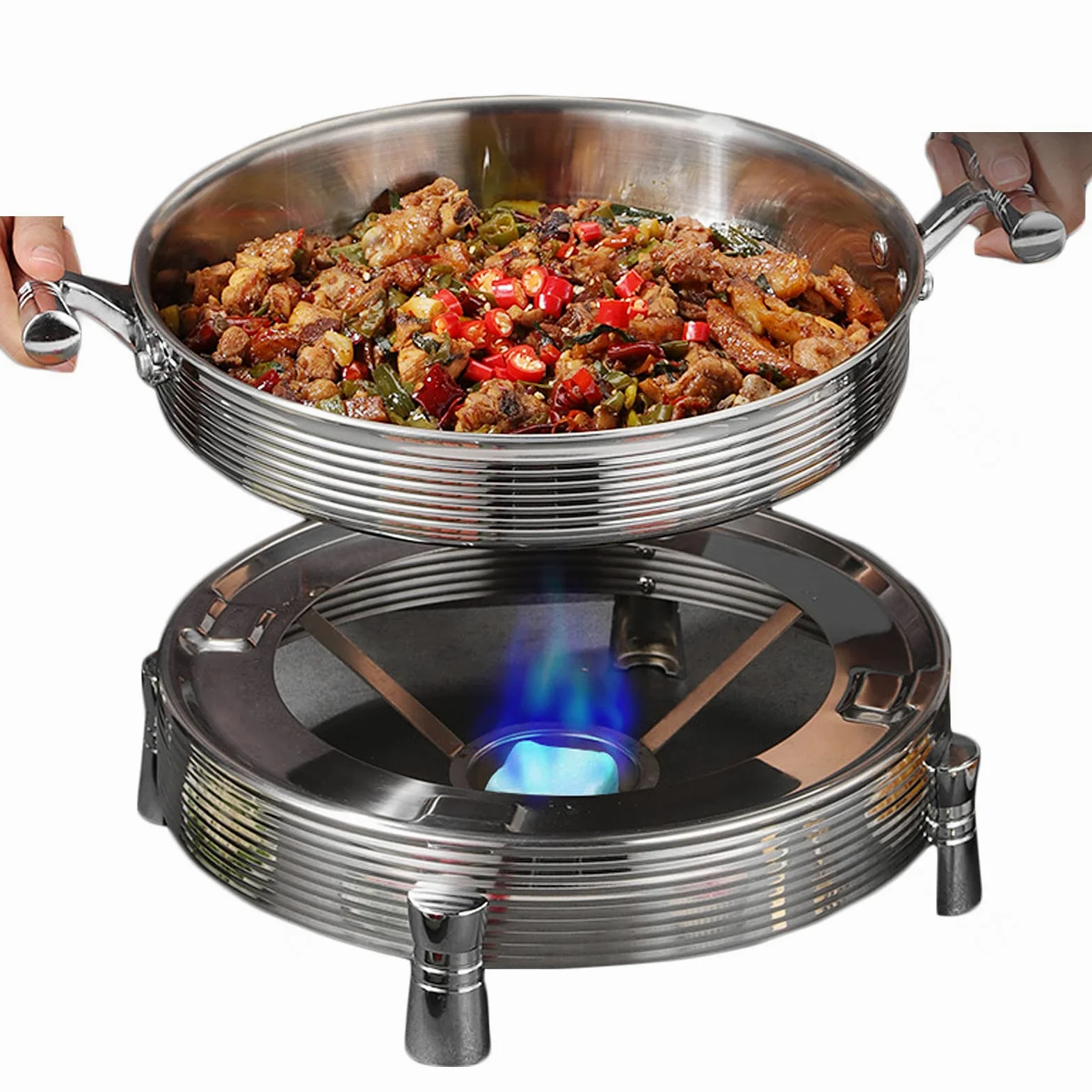 Hornillos de Acampada, Acero Inoxidable Estufa de Alcohol con Olla, Juego de Utensilios hornillo de Alcohol Portátil, Quemador de Alcohol para Uso en Interiores,Silver