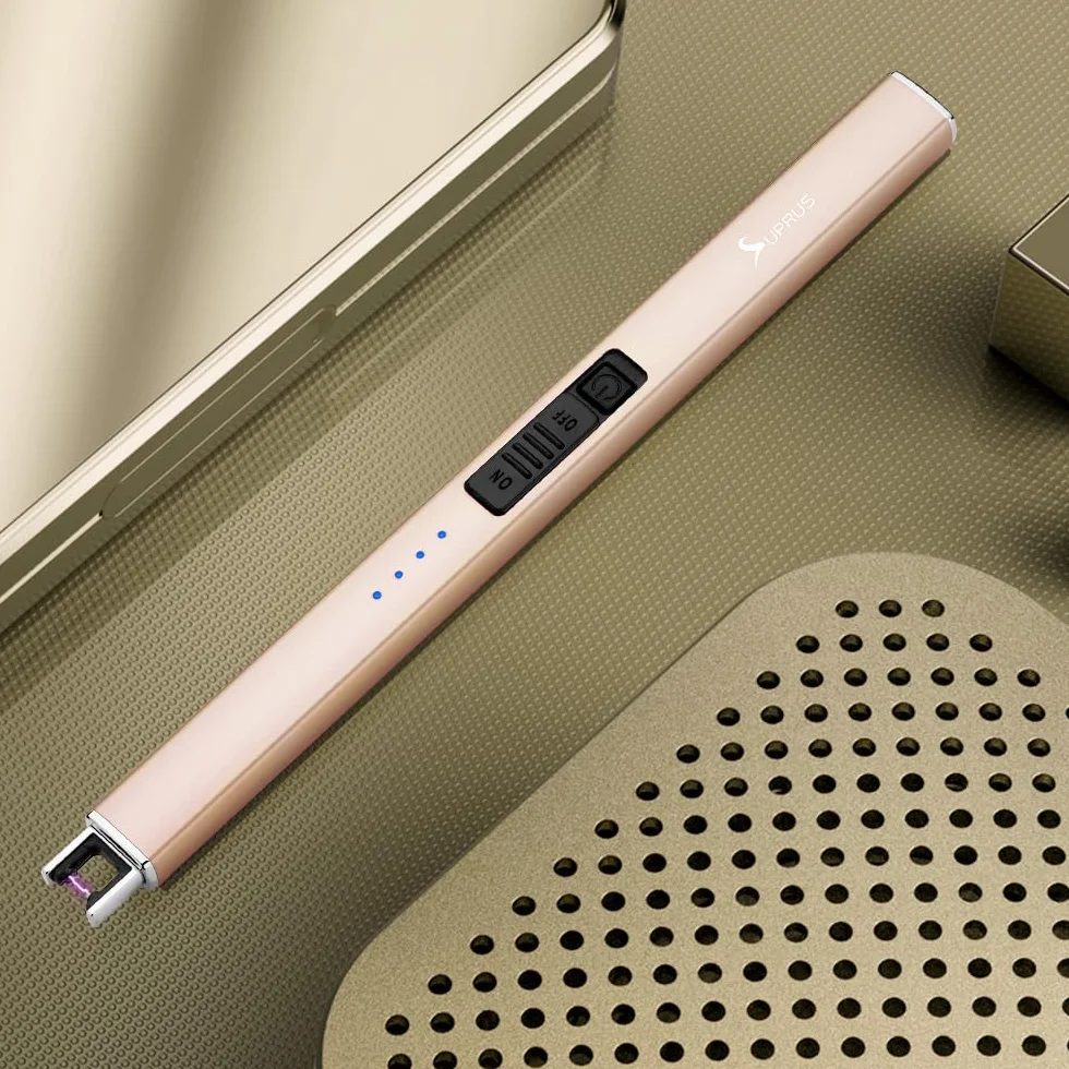SUPRUS Mechero eléctrico Arco eléctrico Recargable USB Resistente al Viento sin Llama Dorado