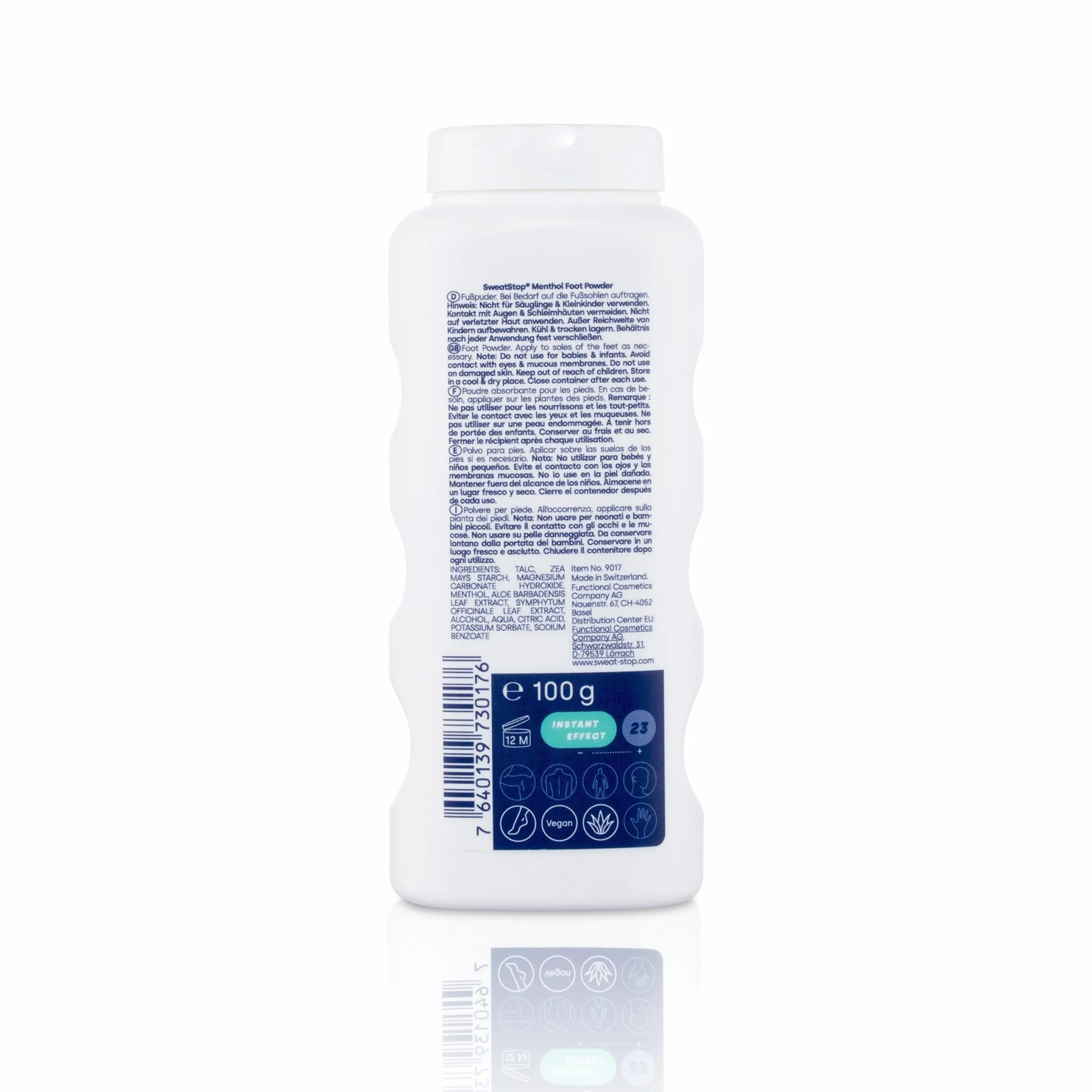 SweatStop® Mentol en polvo contra la transpiración de pies secos 100g