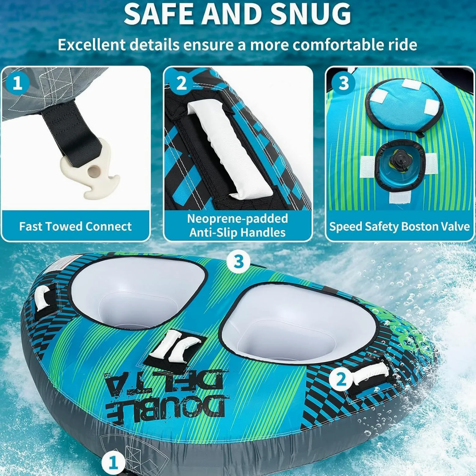 Tubos de Arrastre y Remolcables Grande Portátil y Resistente al Desgaste | Balsa náutica inflable para adultos Para Kayak Natación Rafting Lago Piscina Y Río