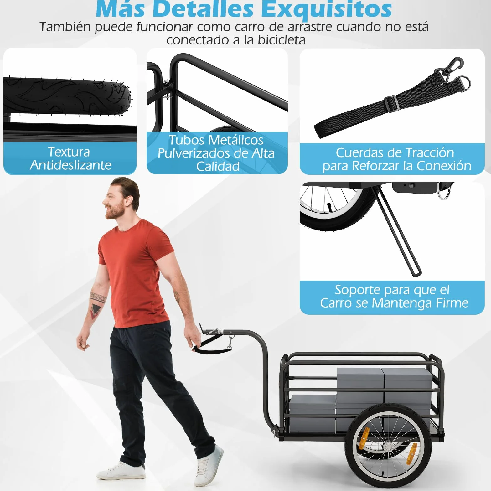 COSTWAY Remolque de Carga para Bicicletas Carga 60kg, Remolque de Bicicleta con Funda de Tela Oxford, Ruedas Inflables de 41 cm y Marco Plegable, Remolque para Bici de Transporte para Camping