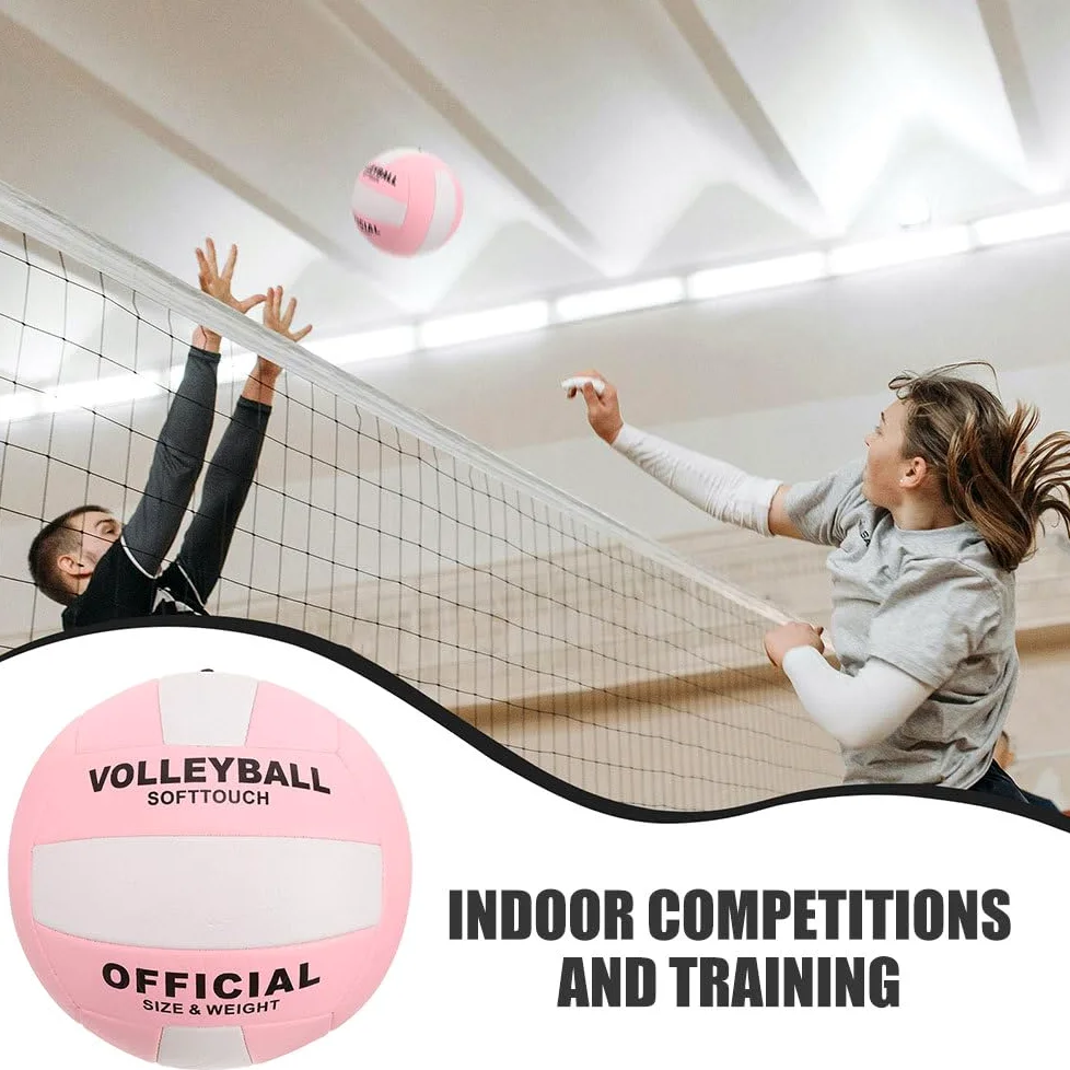 VICASKY Balón de voleibol suave inflable 5 tamaño estándar costura a máquina material grueso blanco rosa pelota de entrenamiento interior exterior voleibol entrenamiento voleibol