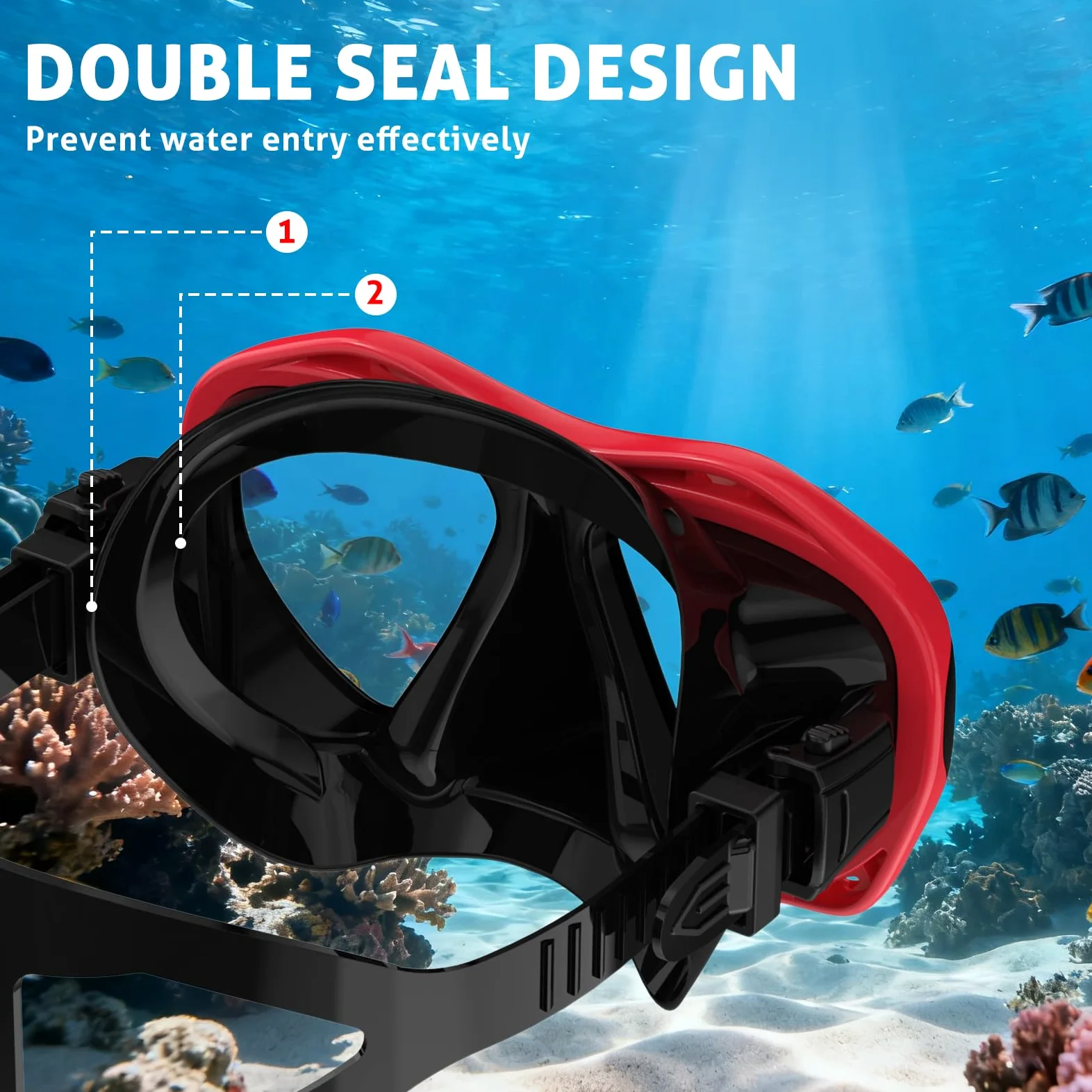 Máscara de Buceo para Adultos, antiempañamiento, Gafas de Buceo, Color Rojo