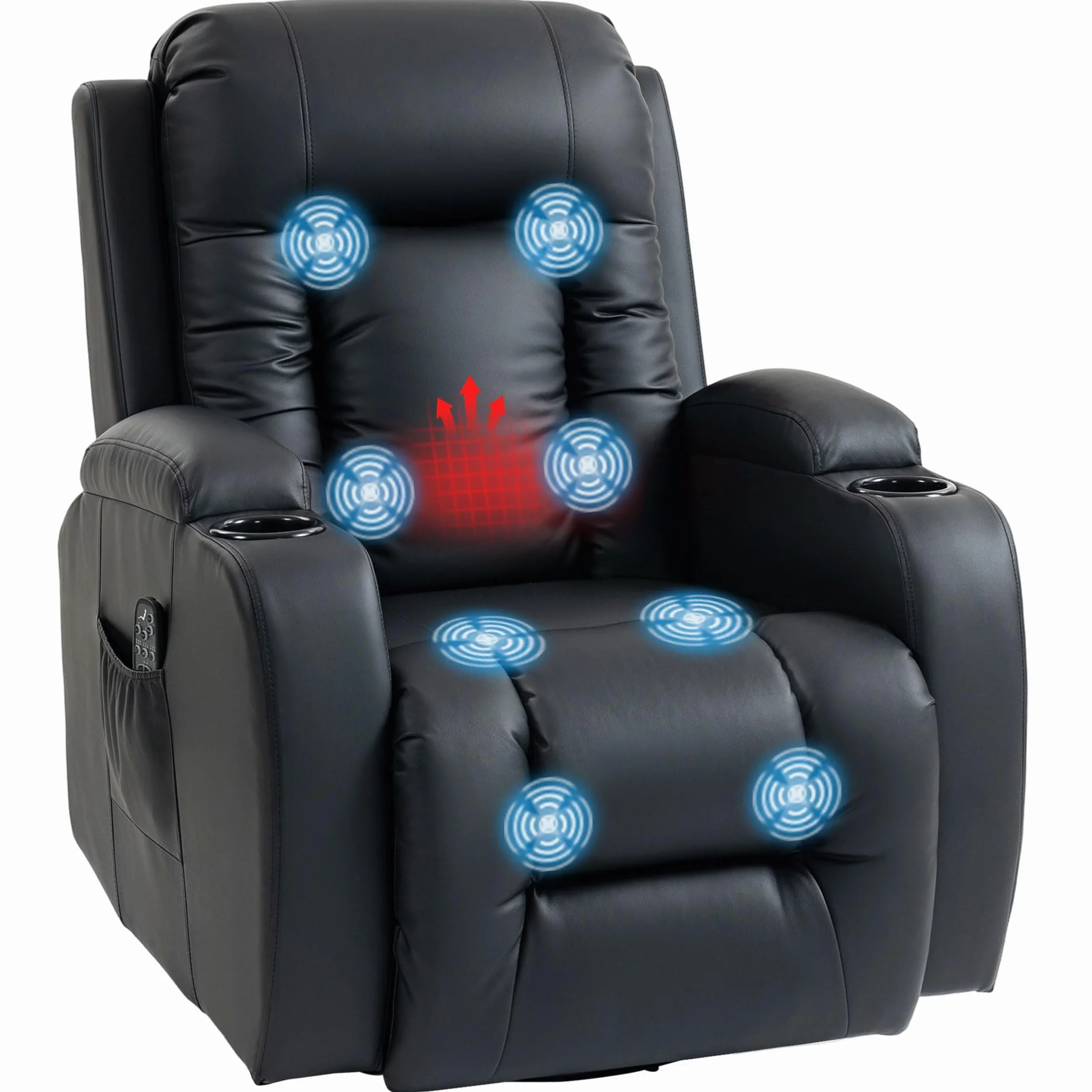 HOMCOM Sillón de Masaje Giratorio 8 Puntos Masaje Vibrante Reclinable Calefacción Lumbar Mando a Distancia 85x94x104 cm Negro