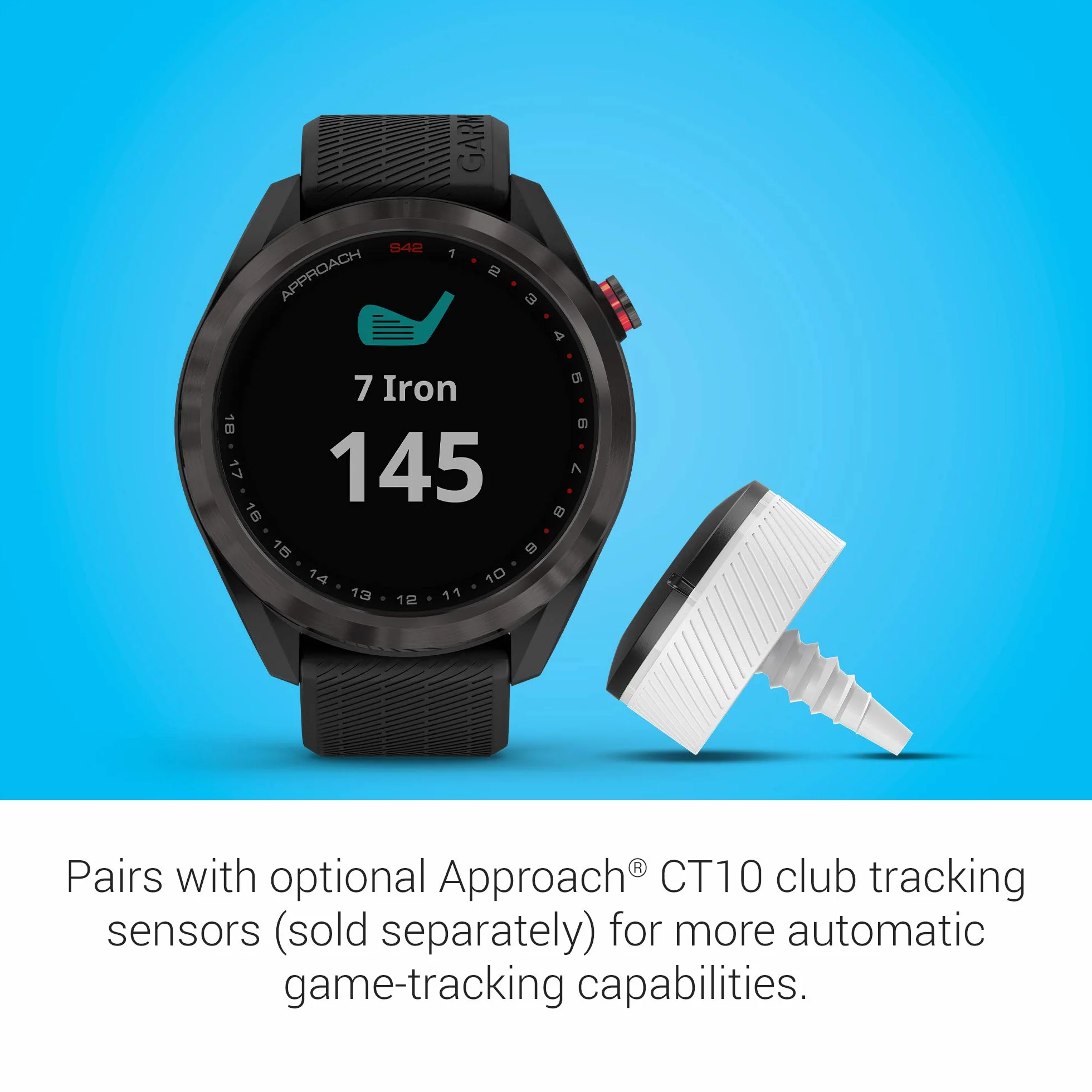 Garmin Approach S42, GPS Golf Smartwatch, Lightweight with 1.2" Touchscreen, 42k+ Preloaded Courses, Gunmetal Ceramic Bezel and Black Silicone Band, 010-02572-10
