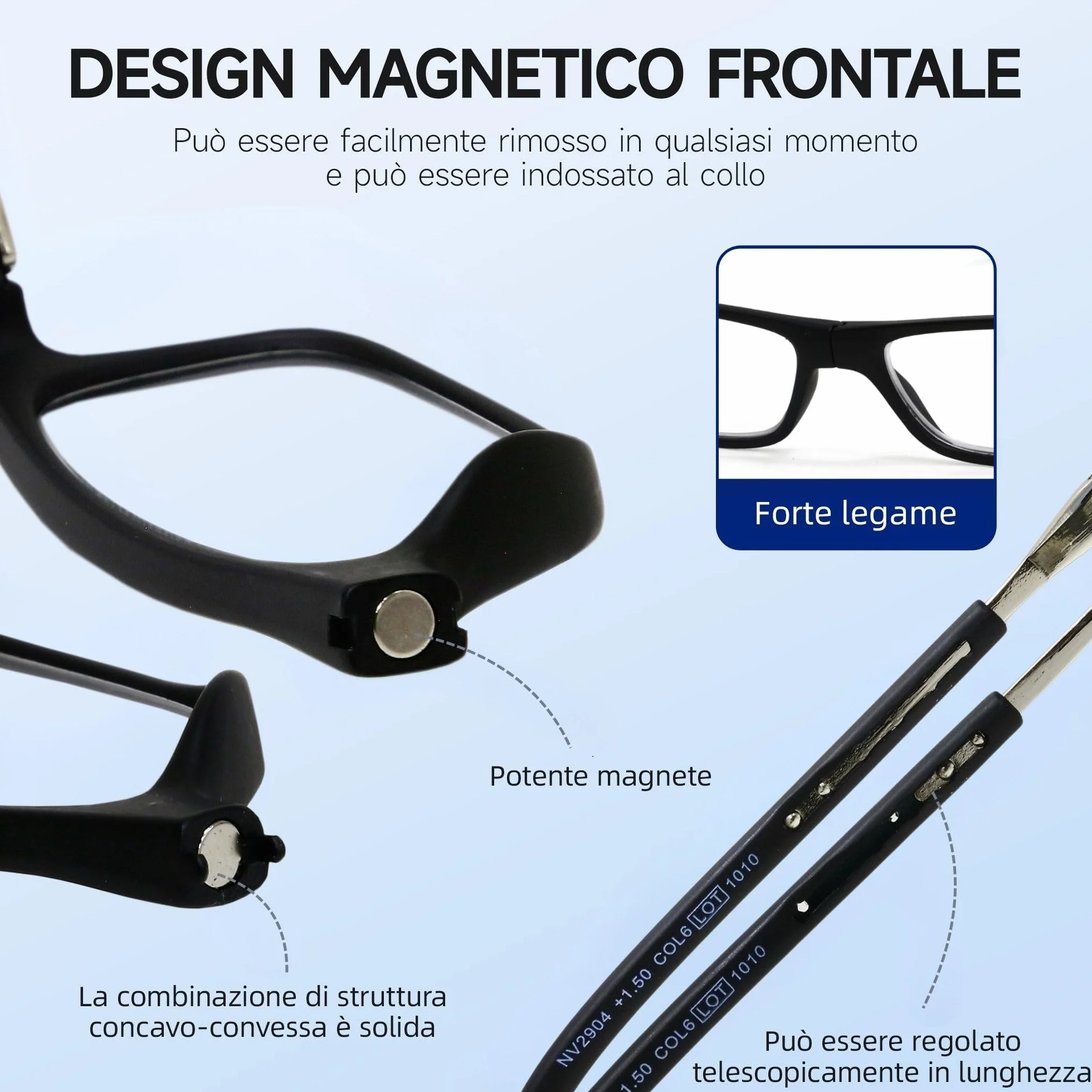 NEW VISION Gafas Presbicia Hombre 2 PACK, Cierre Imán, Longitud Ajustable, Gafas de Lectura, NV2904