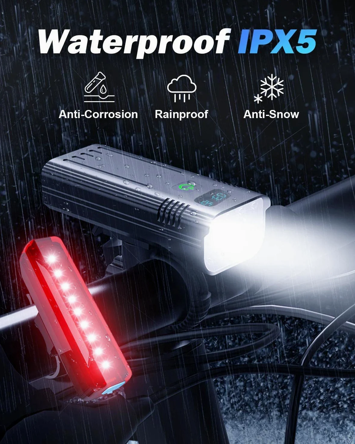Luces de bicicleta, 8 LED de 8000 lúmenes, luz de bicicleta súper brillante, 5+5 modos de luz de bicicleta recargable por USB delantera y trasera, juego de faros delanteros y luces traseras para montar nocturno, carretera, montaña
