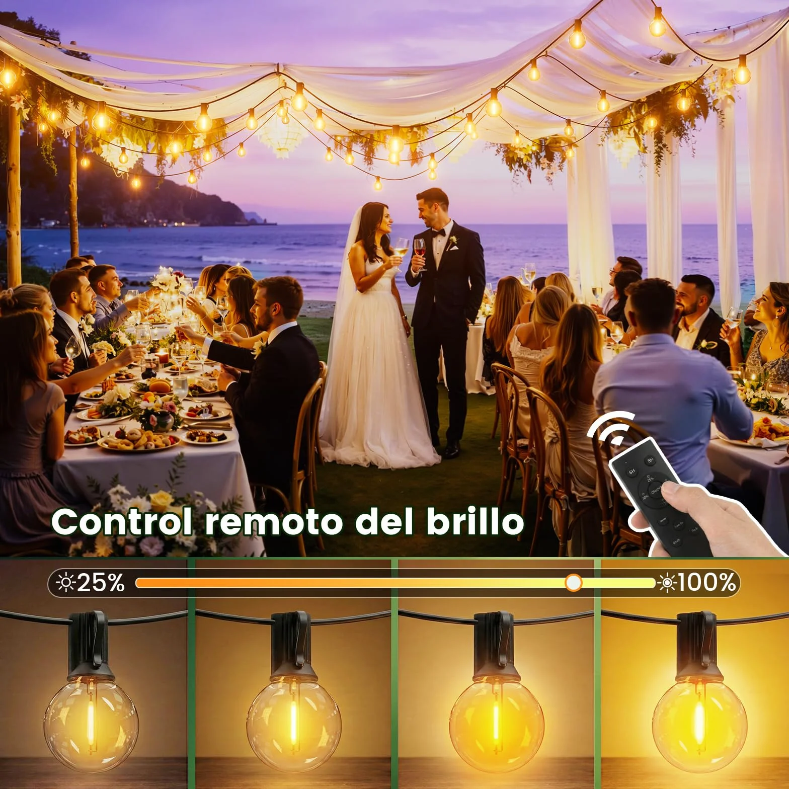 Yuusei Guirnalda Luces LED Exterior 40MX2 Mando Distancia IP45 2700K Blanco Cálido G40 Irrompibles 80M