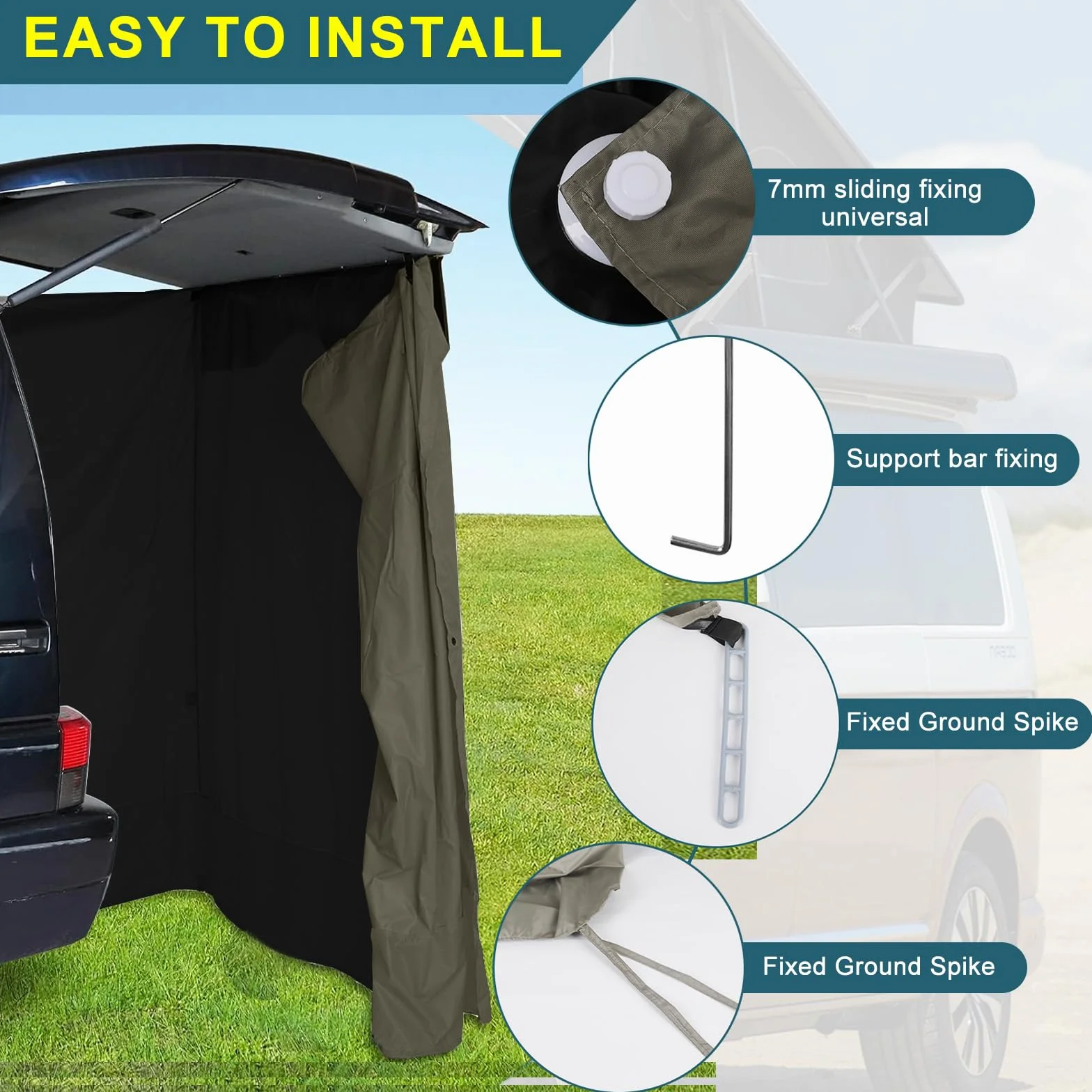 Carpa Trasera Reemplazo para VW T4 T5 T6 T6.1 Impermeable para Autobús SUV Van Camping