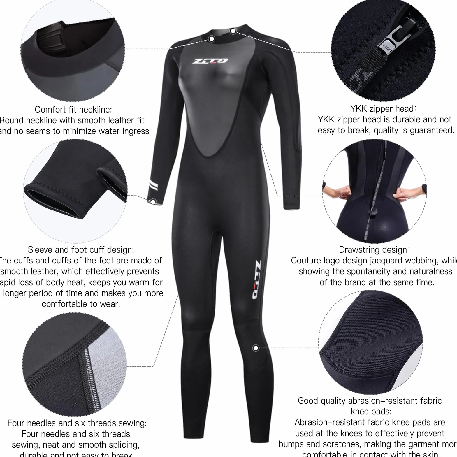 Traje de neopreno para hombre y mujer, 3 mm, manga larga, traje de neopreno con cremallera en la espalda, para pesca submarina, surf, esnórquel, piragüismo, buceo