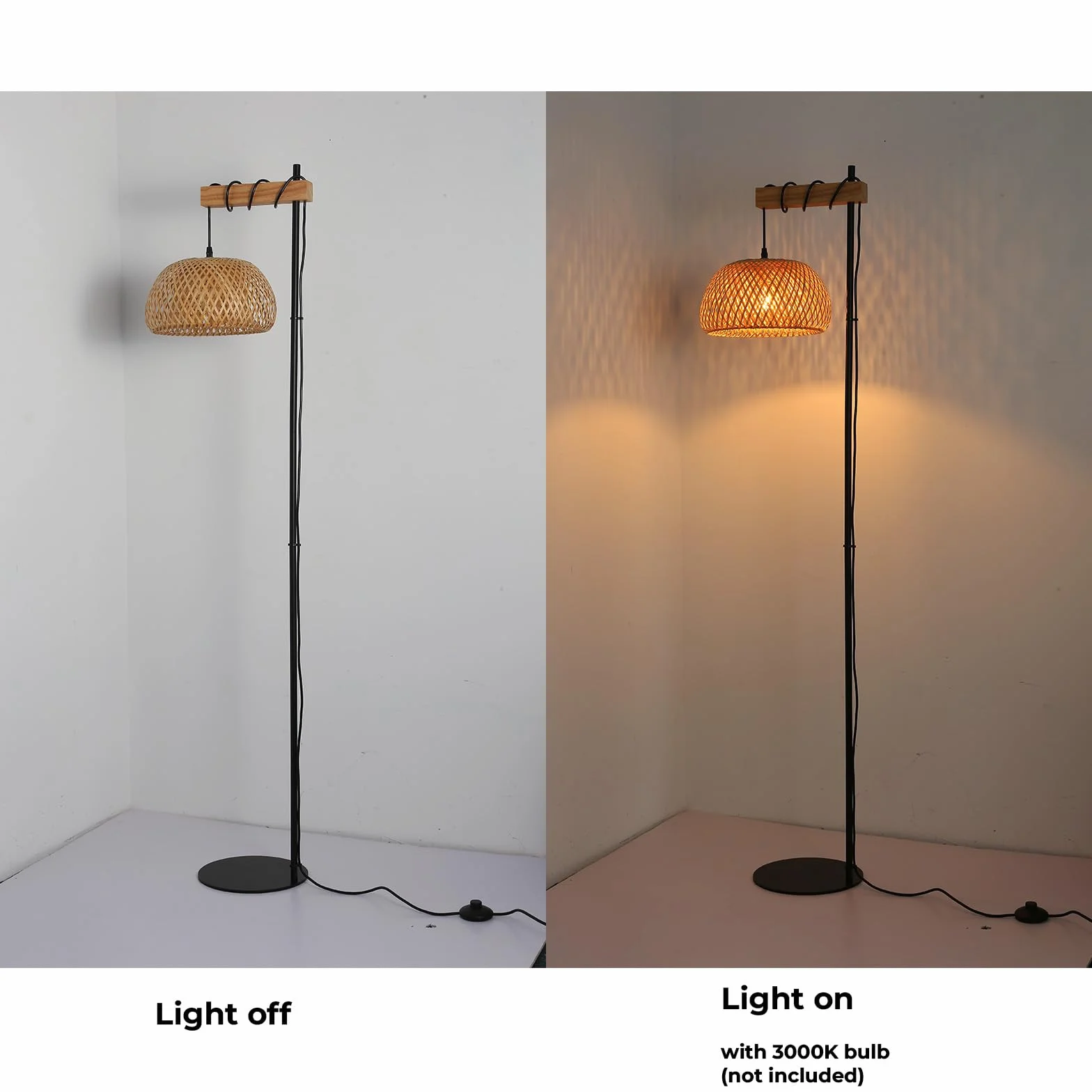 Alpinaluz Lámpara de Pie Mimbre Natural 157 cm E27 Estructura Negra Madera