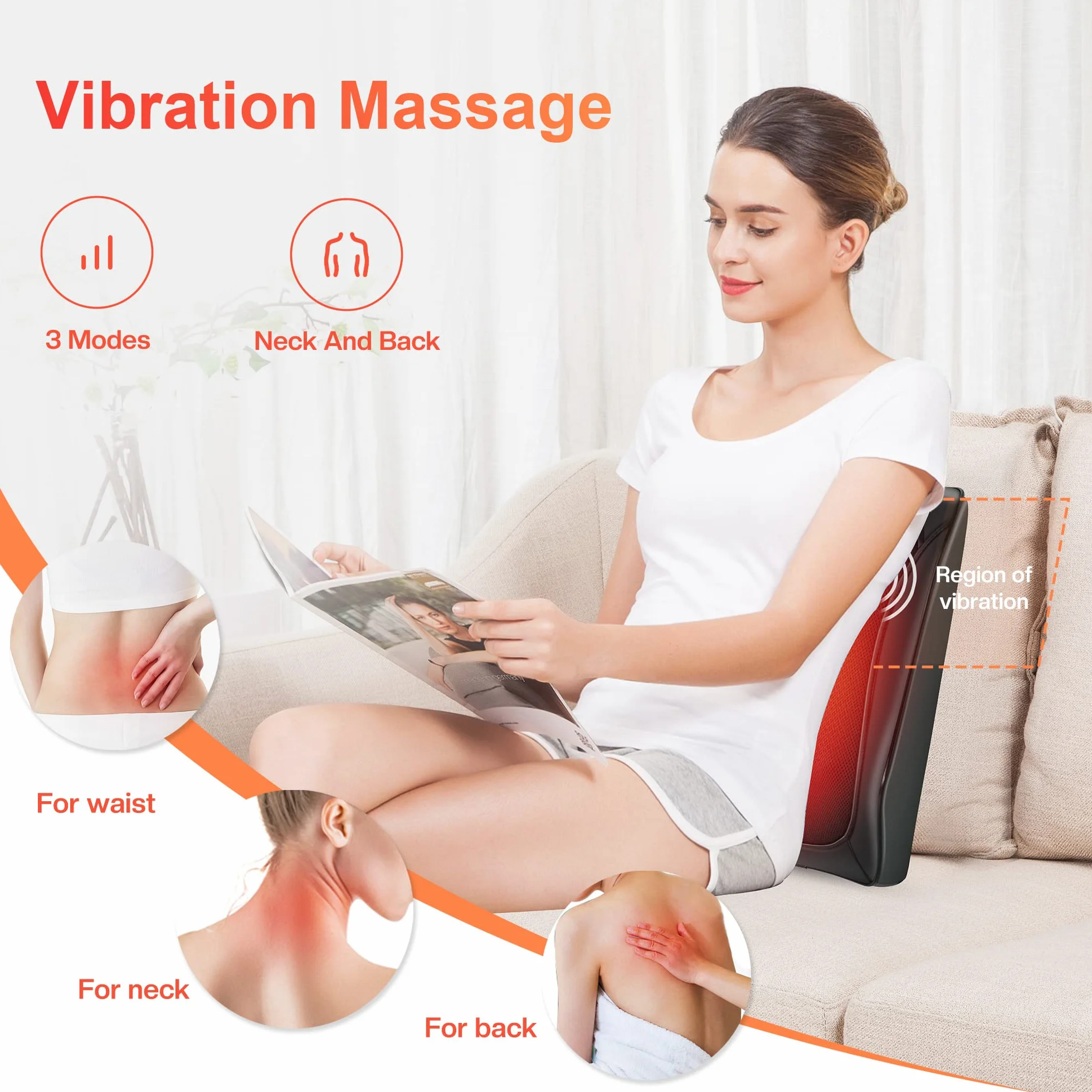 COMFIER Almohada de Masaje Shiatsu con Calor, Masajeador de Espalda 3D, Almohada Lumbar para Silla