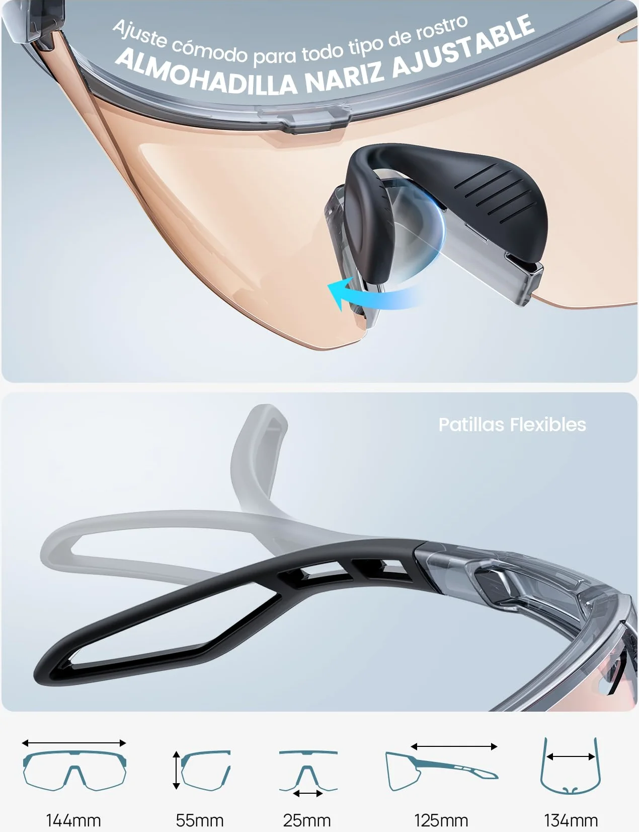 Lamicall Fotocromáticas Gafas Sol Ciclismo Hombre, Gafas de Sol Deportivas | 3S Fotocromática, 28g Ultraligero-TR90, UV400 Protección, Almohadilla Nasal Ajustable, Gafas para Pesca/Running/Senderismo
