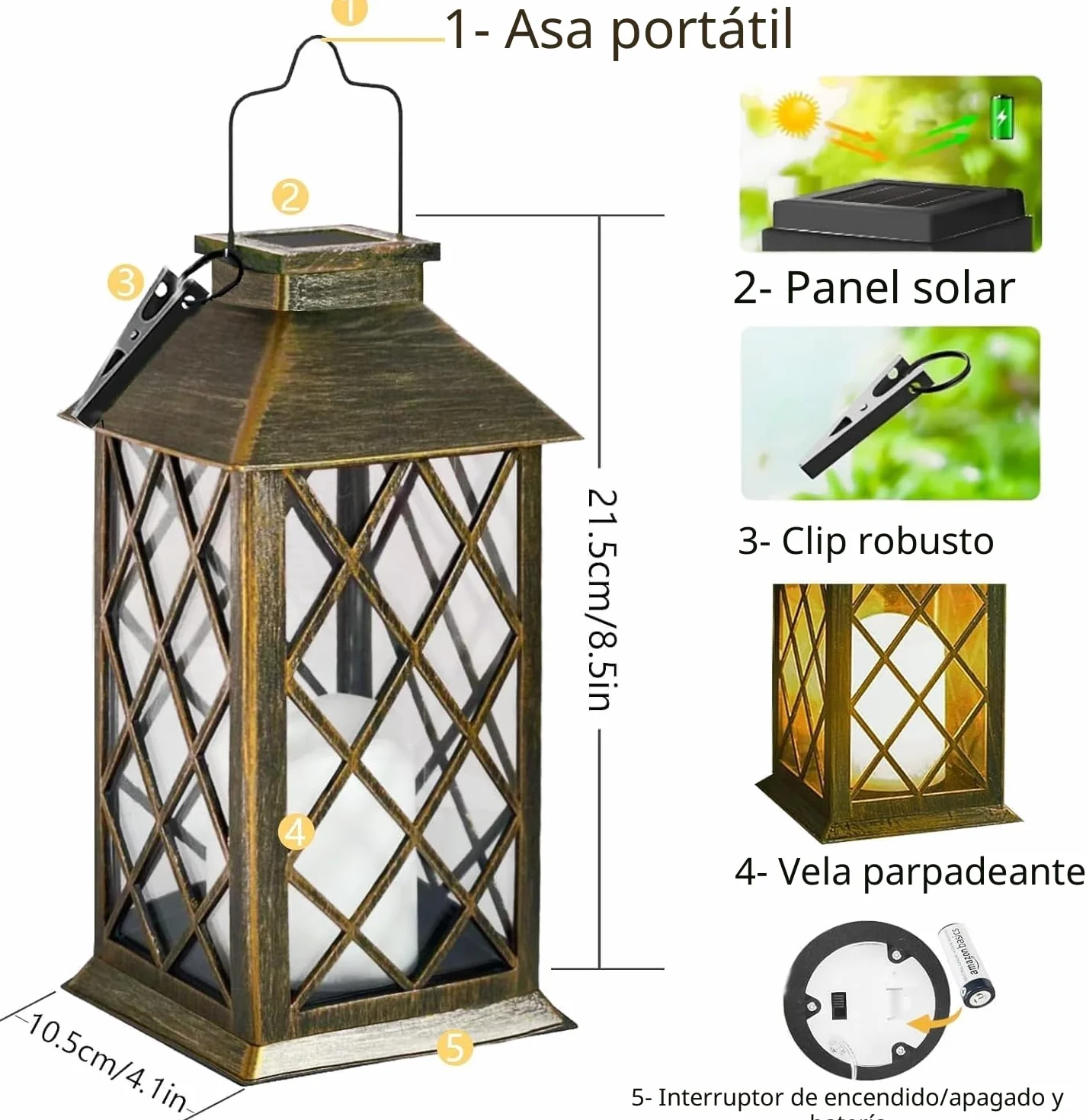 Joycome Farolillos Solares Exterior 2 Piezas Lampara Solar Jardin Vela Parpadeante Impermeable Decoracion Terraza Bronce