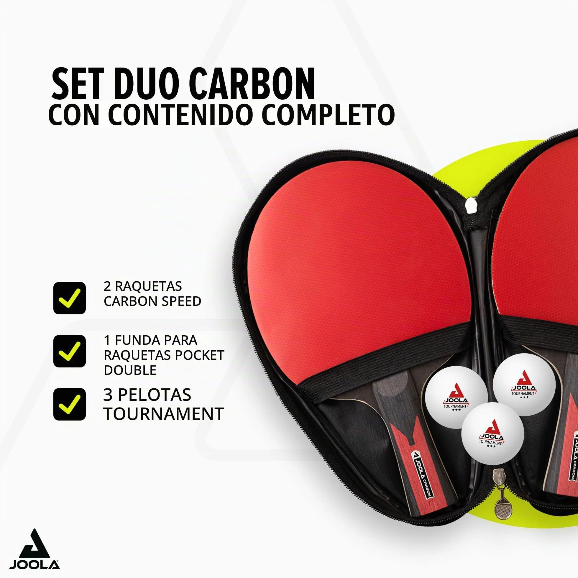 JOOLA Tischtennis Set Duo Carbon 2 Schläger 3 Bälle Hülle Rot Schwarz 6-teilig
