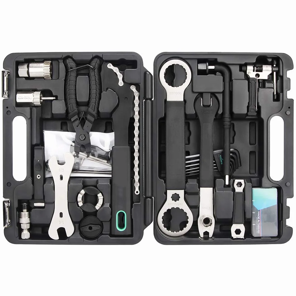 Kit de Herramientas de Reparación de Bicicletas Multifuncionales Todos los Tipos de Bicic Caja con Caja de Plástico Equipo Esencial de Reparación y Mantenimiento de Bicic Universales