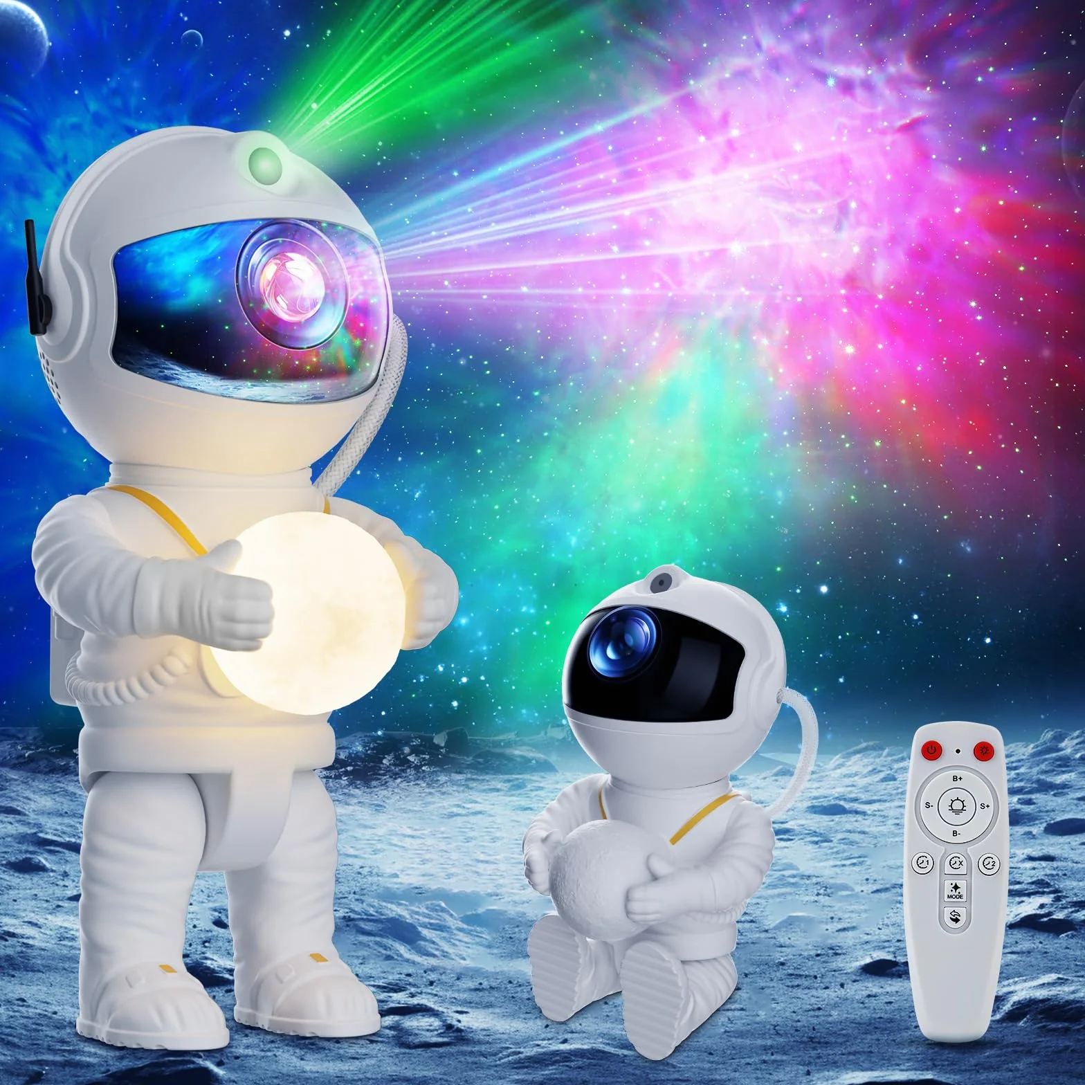 Feliigo Proyector Estrellas LED Astronauta Galaxy 8 Modos Iluminación Rotación 360° Mando Distancia Luz Nocturna Infantil