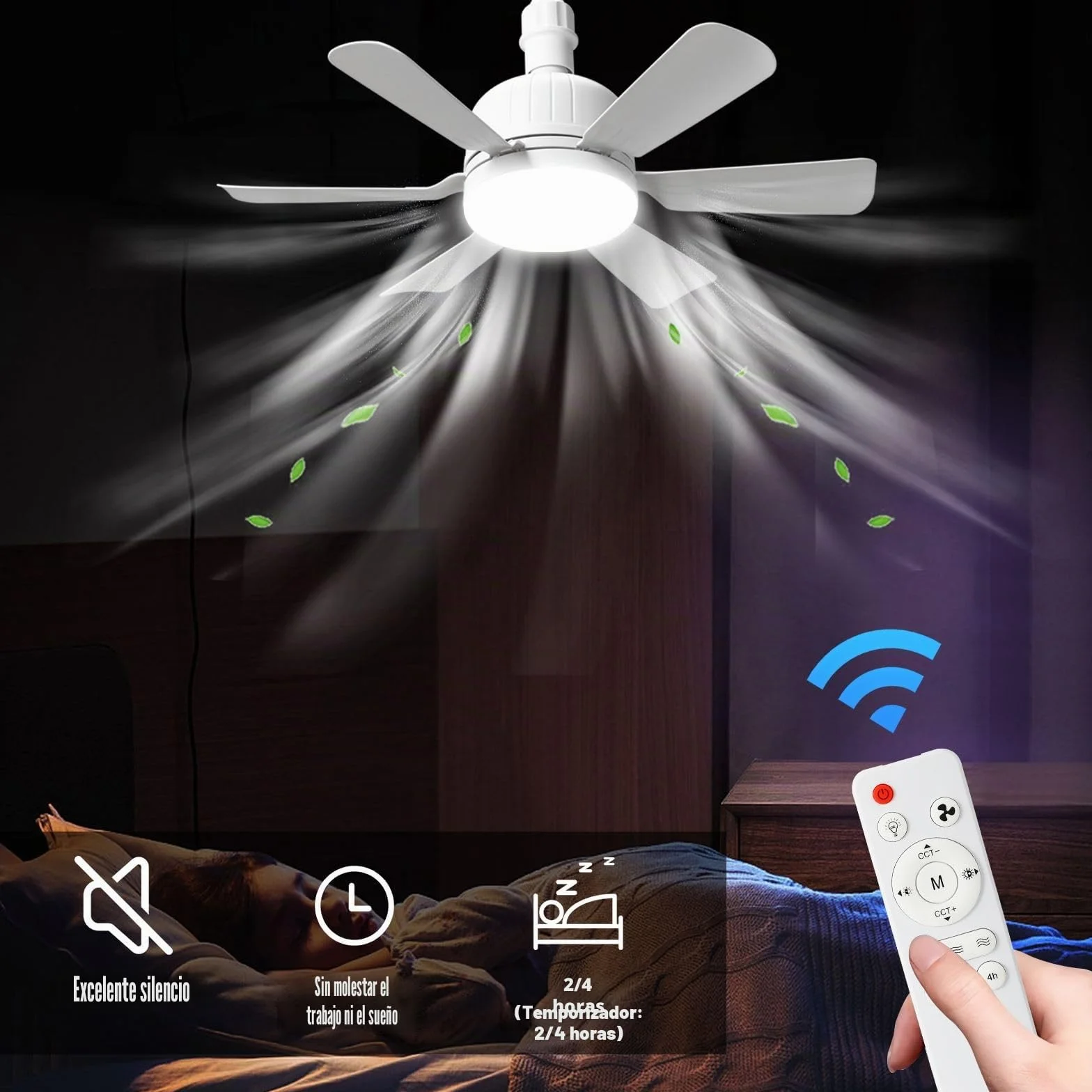 Ventilador de techo con luz LED 24W mando a distancia 3 velocidades silencioso E27