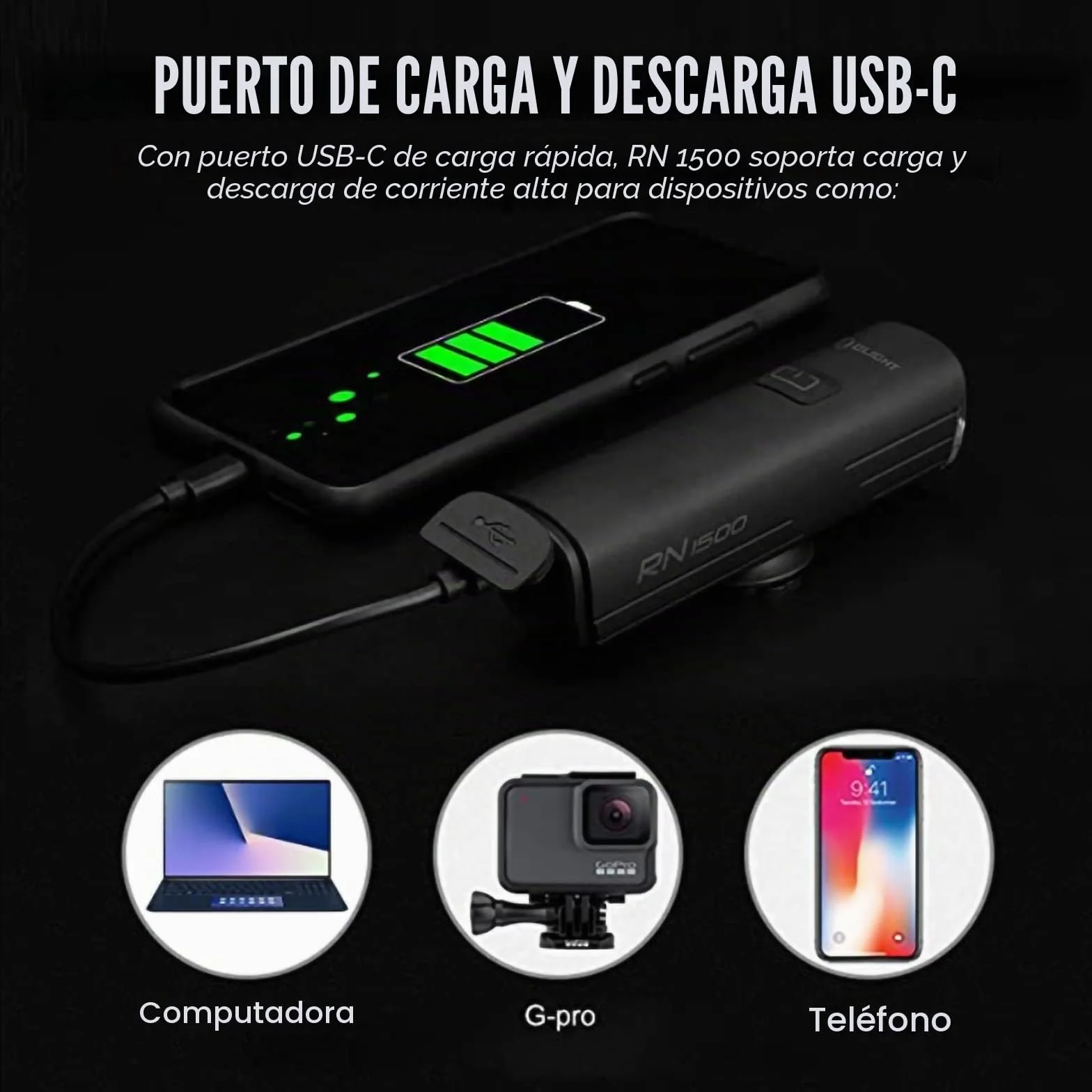 OLIGHT RN 1500 Linterna Delantera de Bicicleta Faro LED de Bici da 1500 Lúmenes Luz Bicicleta Delantera con Batería Recargable, IPX 7,Lámpara de MTB Impermeable y Recargable con USB Cable