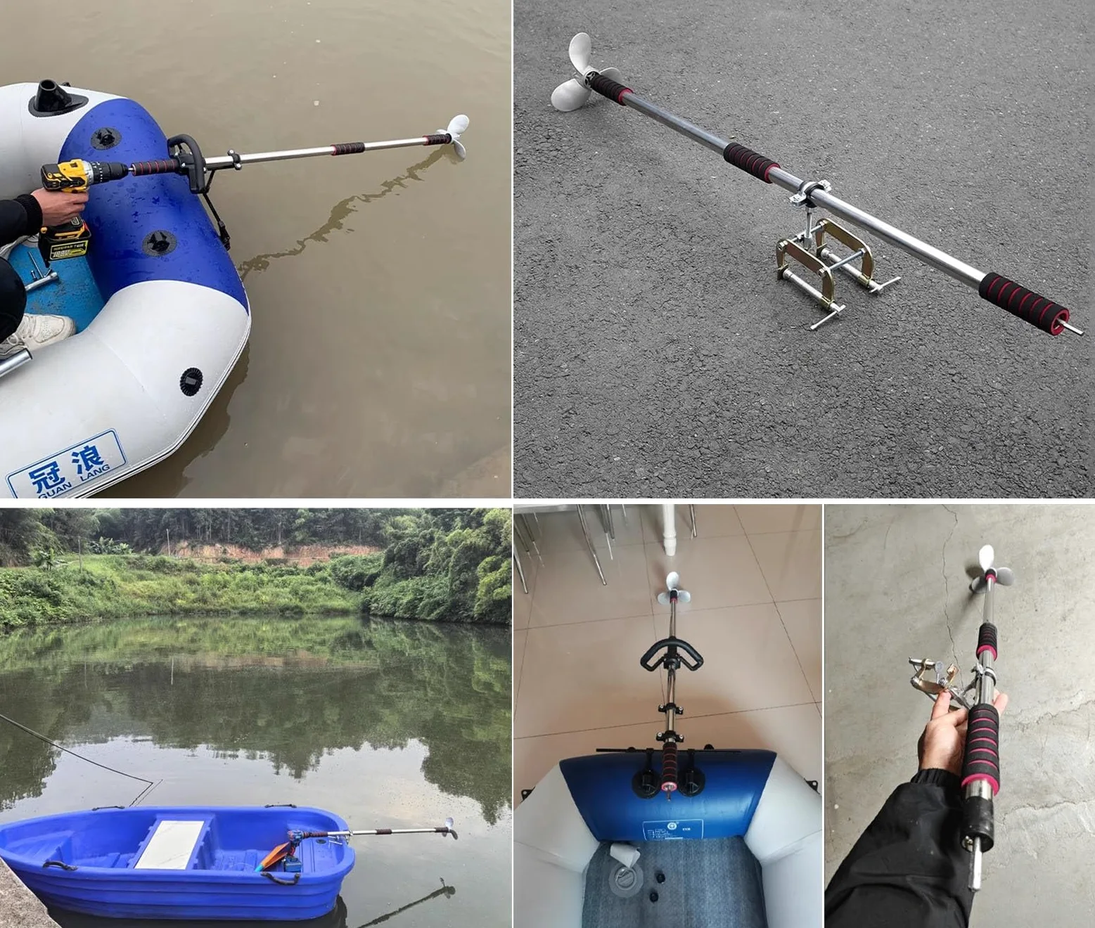Motor Fueraborda Motor de Barco con Taladro Inalámbrico para Exteriores, Hélice Manual con Flotador para Kayak, Propulsor de Motor de Pesca de Arrastre para Barco(With Kayak Stand,L-125cm(49 1/4"))