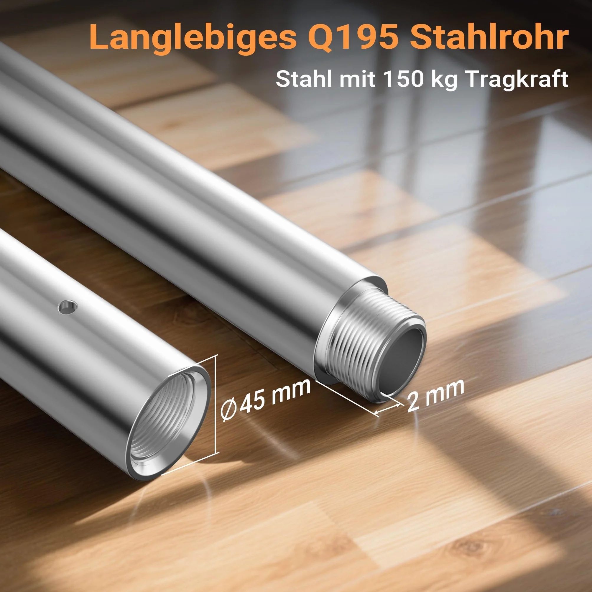 WilTec Barra de Baile Profesional Pole Dance Ø45mm Altura Ajustable 2,31-2,74 m Acero