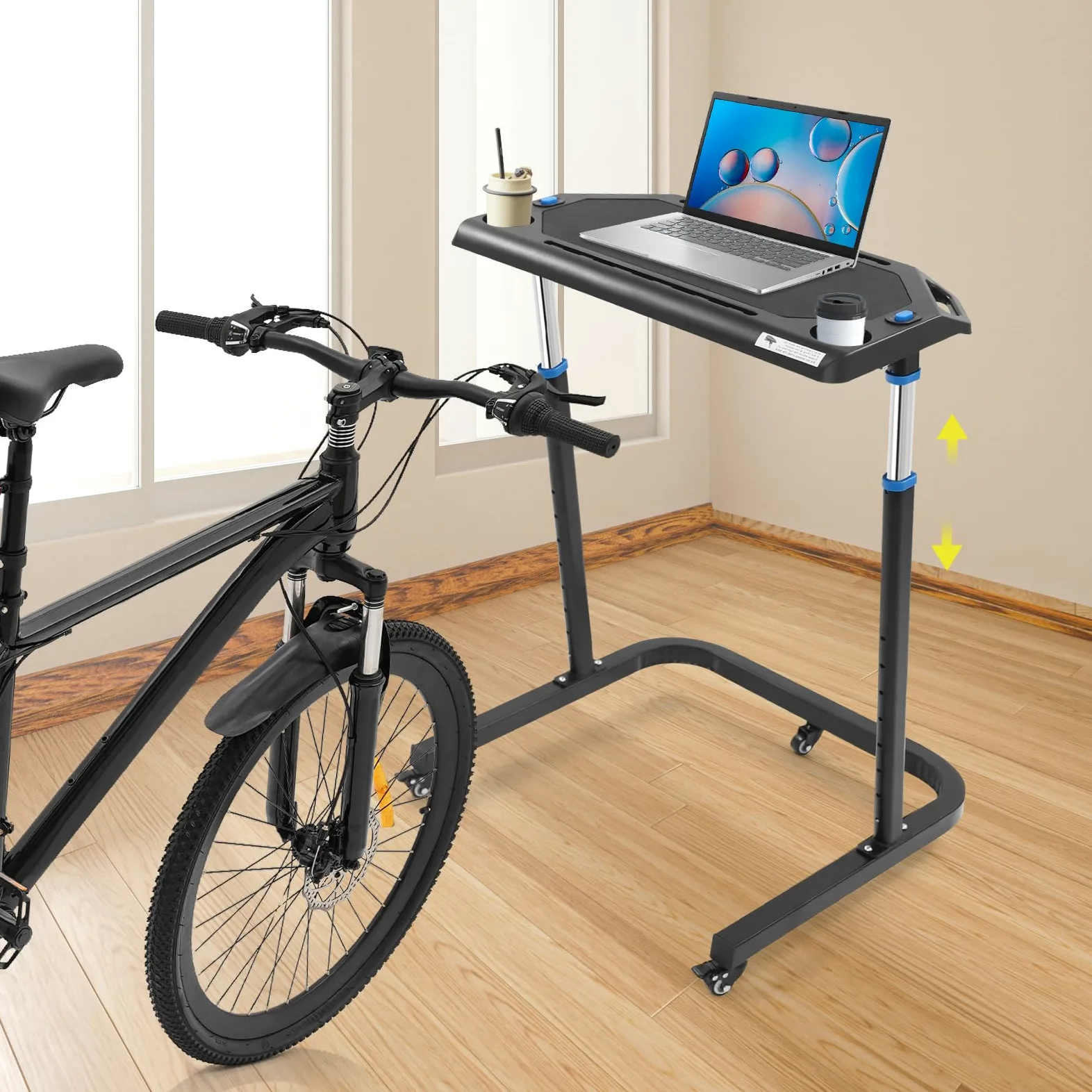 Entrenador de ciclismo de interior con mesa ajustable de 82 – 120 cm, para bicicleta de carretera y de montaña, para el hogar, soporta 50 kg