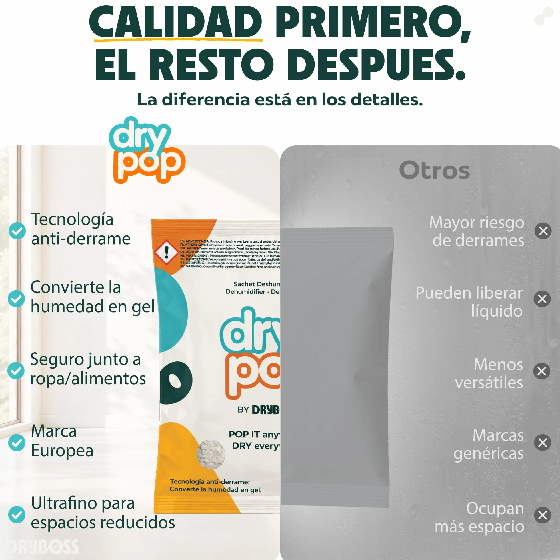DRYPOP Deshumidificador 20G Antihumedad Pack 18 Sachets para Cajones Armarios