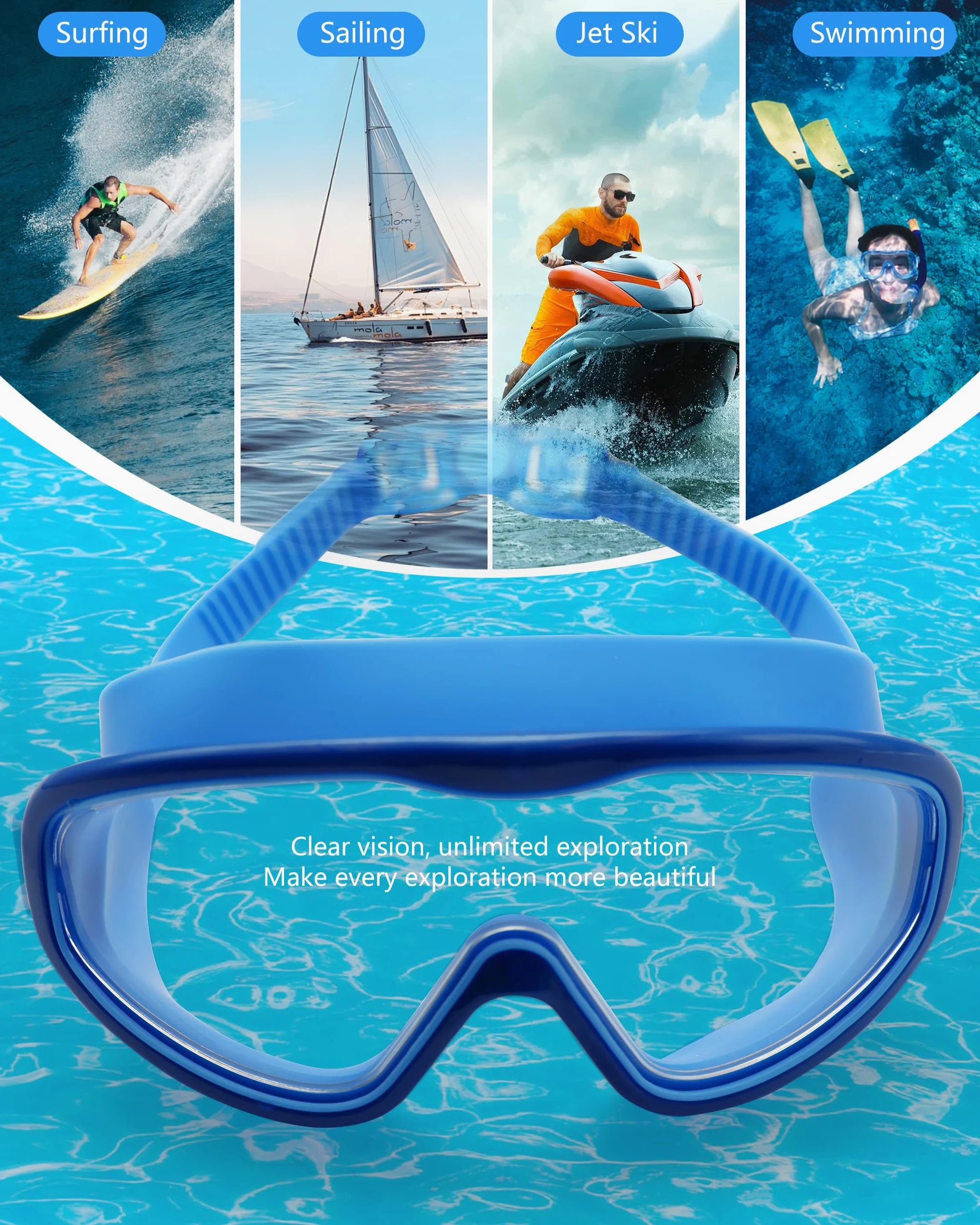 Gafas de natación con revestimiento antivaho, protección UV, paquete de 2 con tapones para los oídos, negro y azul
