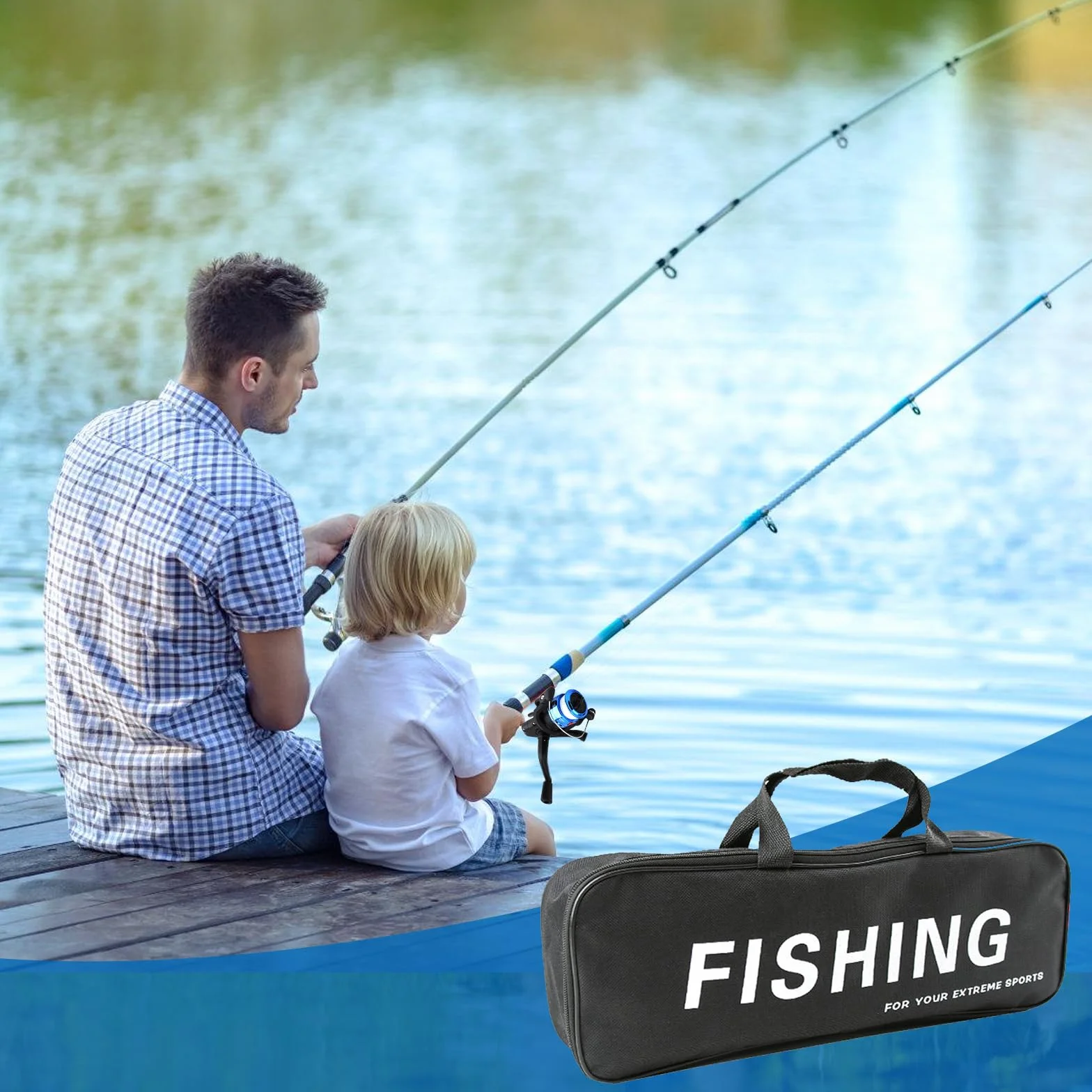 Juego de 2 cañas de pescar para niños, caña de pescar para niños, caña de pescar telescópica, 180 cm, caña de pescar telescópica portátil y carrete con cebo de línea de pesca, bolsa para niños y