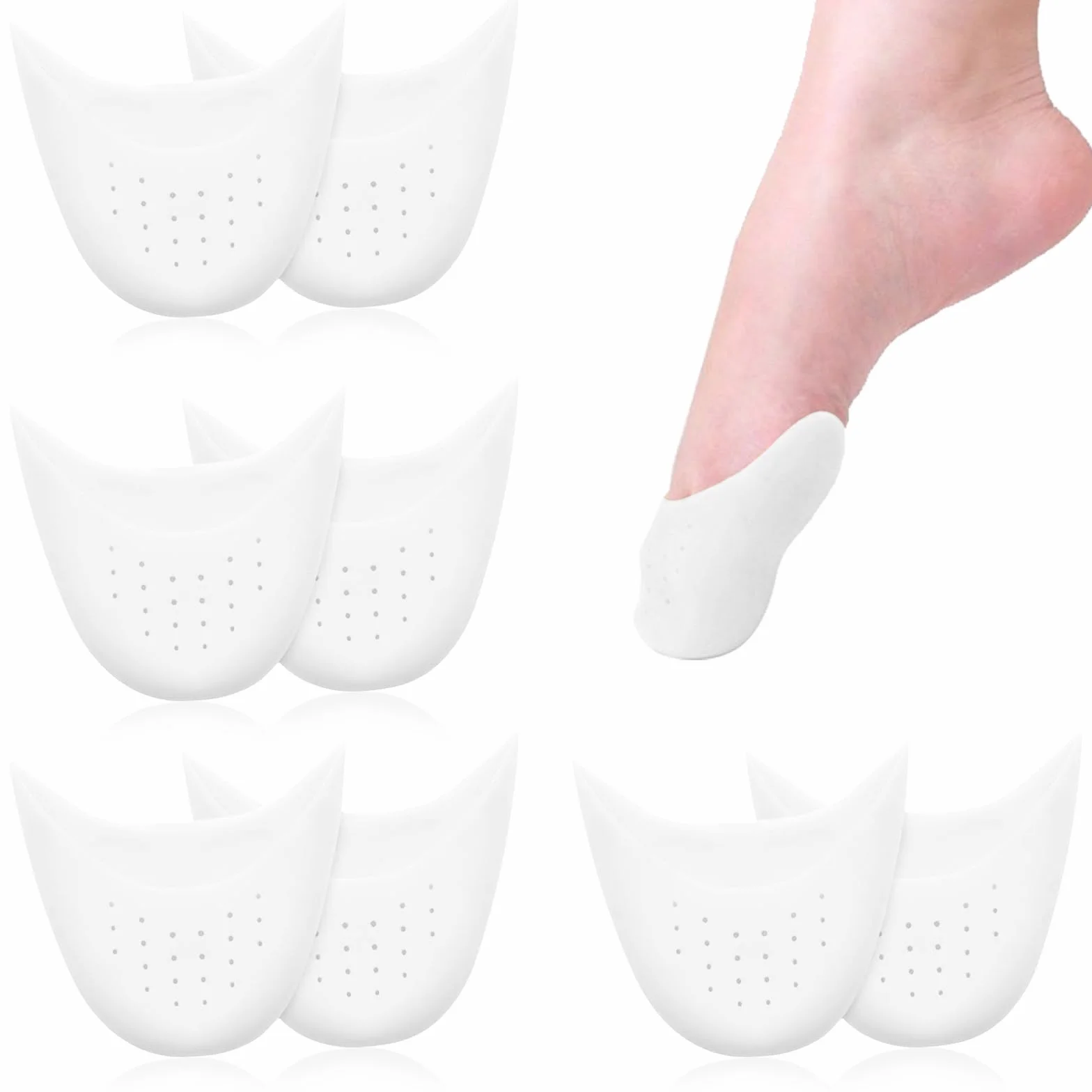 Protector Dedos Pies Silicona Suave con Agujero Transpirable para Ballet Tacones 4 Pares Blanco