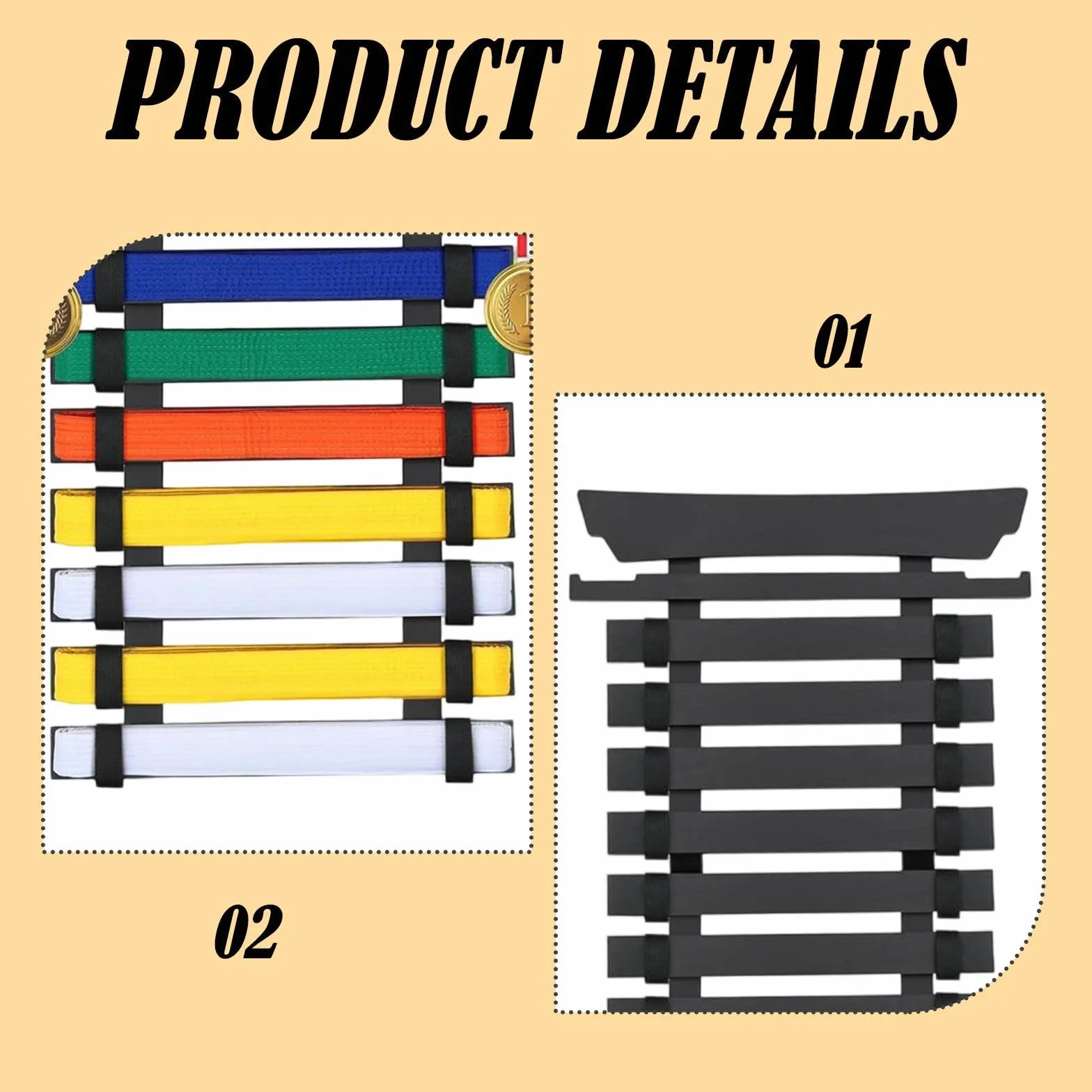 Organizador de Madera para Cinturones de Karate y Taekwondo, Montado en Pared