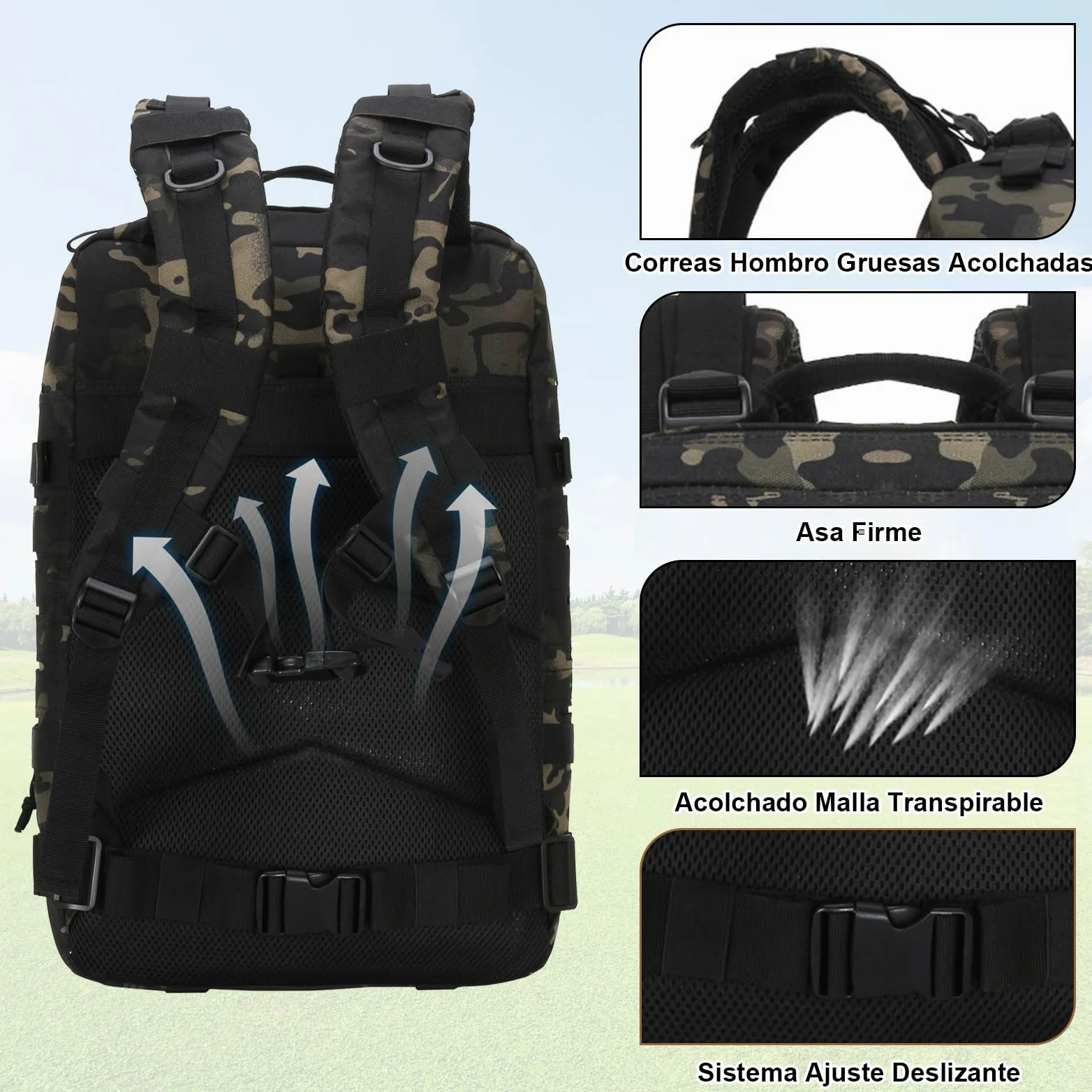 Mochila Táctica 45L Militar, Paquete de Asalto Molle de Gran Capacidad Impermeable Bolsa para Ejército, Mochilas de Marcha para Emergencias de 3 Días Caza Senderismo Acampada Actividad al Aire Libre