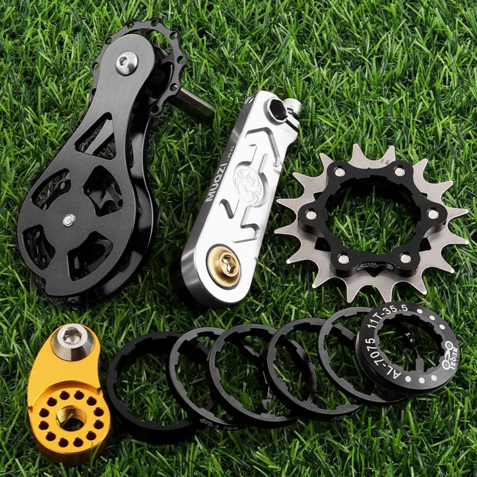Milageto 13 Piezas Kit Conversor Bicicleta Piñón Único Tensor Cadena Convertidor Juego Espaciadores Aluminio Robusto Fácil Instalación Adecuado para Ciclismo E