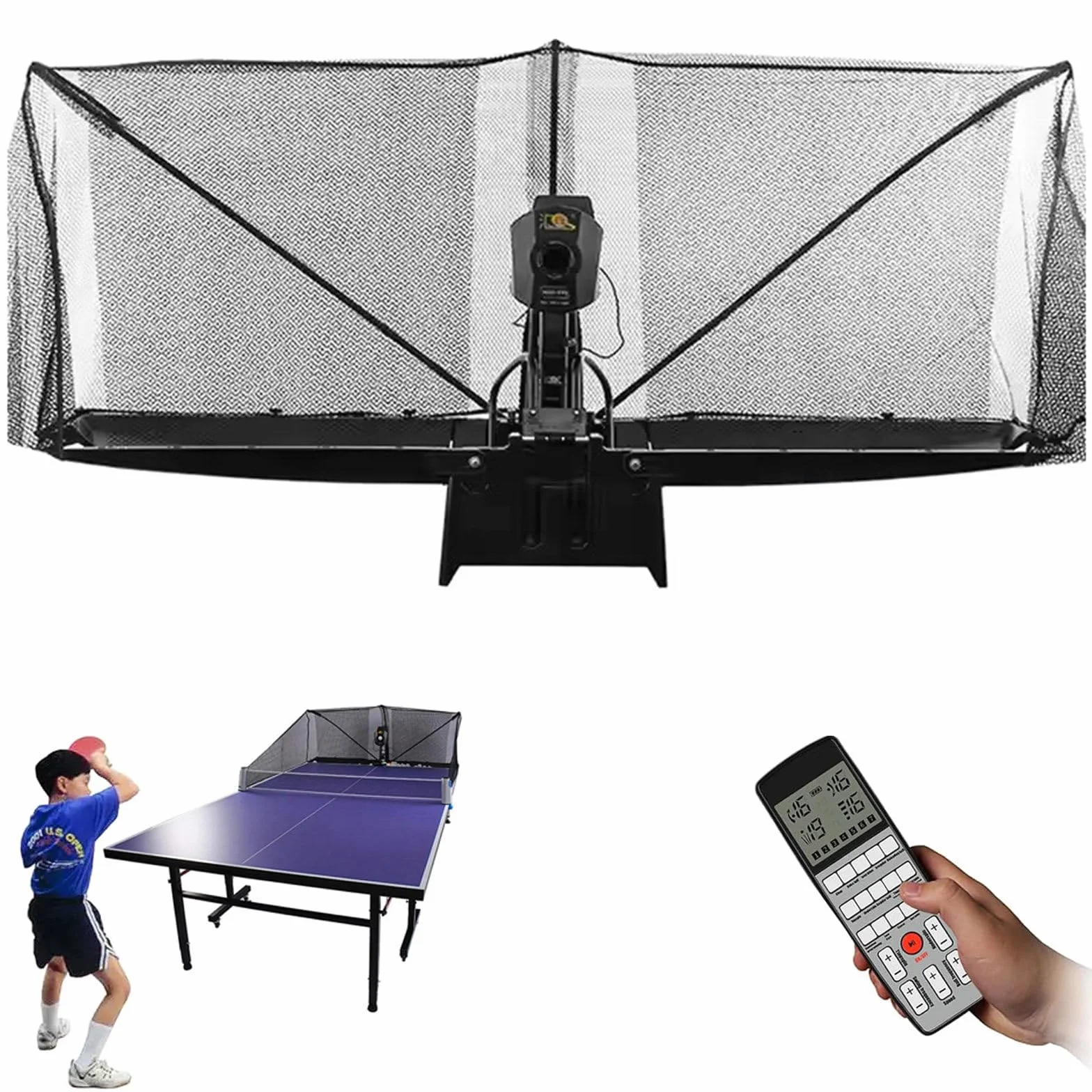 Robot de Tenis de Mesa Con Red y Control Remoto - Máquina Automática de Pelotas de Ping Pong - Ajuste del Ángulo de Servicio de 7 Engranajes