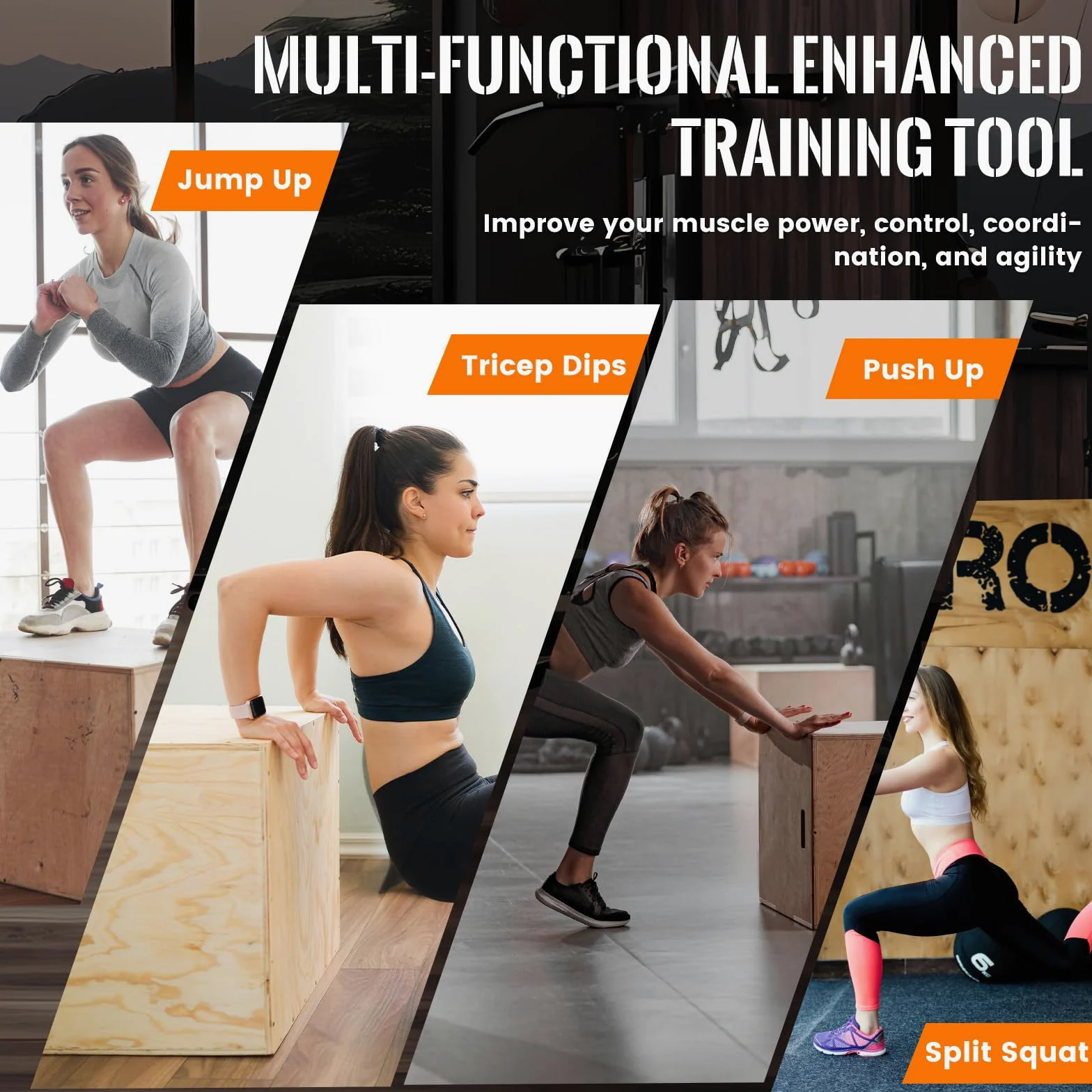 CAELUM Caja pliométrica de madera 3 en 1 – Caja de salto pliométrica antideslizante para el hogar y el gimnasio, caja de lanzamiento de fitness con rodamientos de 400 libras para saltar, sentadillas