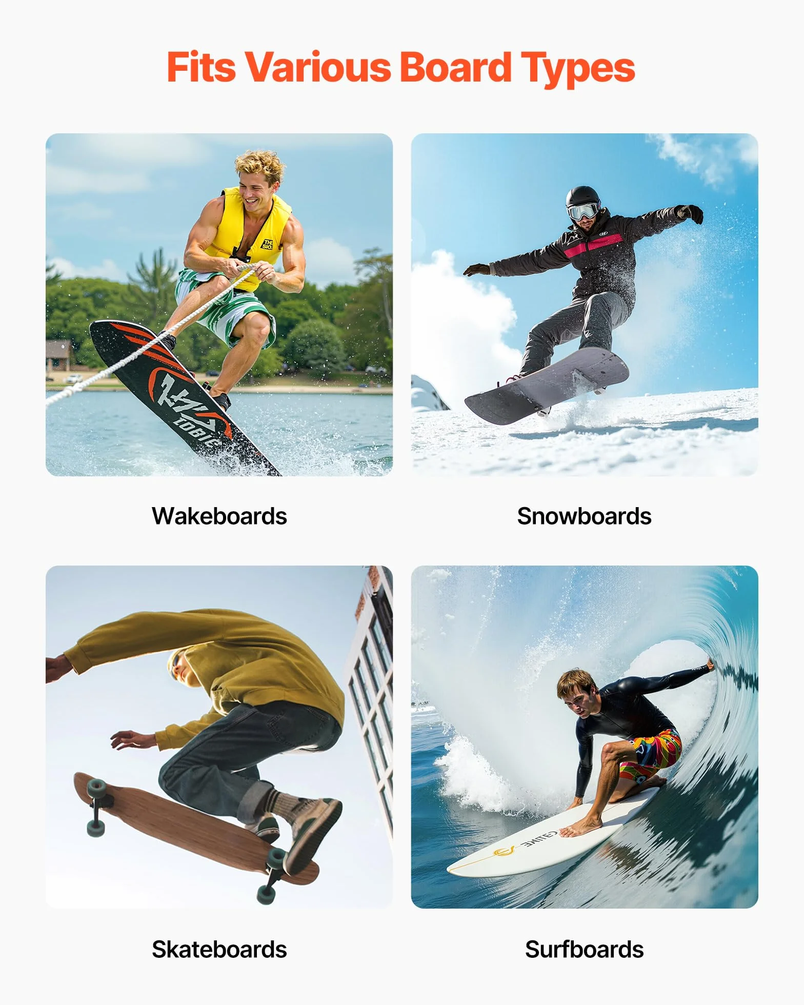 VEVOR Soporte de Pared para Tablas de Surf, Soporte Horizontal para Tablas de Surf de 4 Niveles para Almacenamiento y Exhibición, Organizador Ajustable para Kiteboards, Esquís y Snowboards, Negro