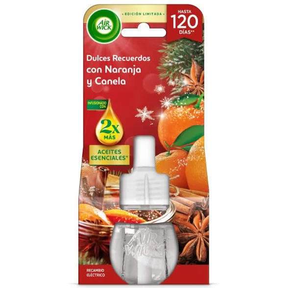 Air Wick Recambio Ambientador Eléctrico Dulces Recuerdos Naranja y Canela 2x Aceites Esenciales
