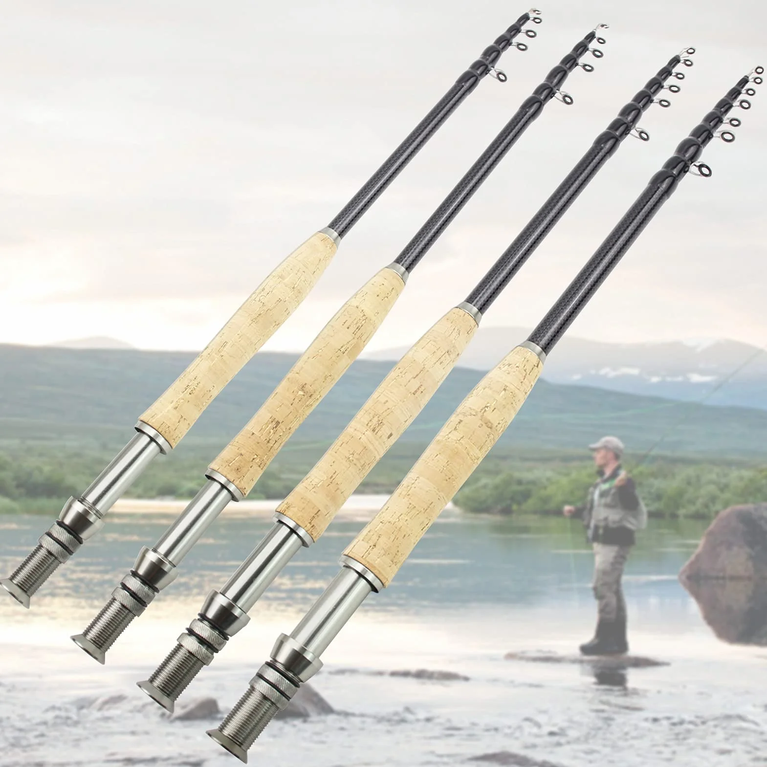 Caña de Pescar con Mosca retráctil,Varilla de Pesca con Mosca,Barra telescópica portátil,Fibra de Carbono Línea rápida Peso 5#6#7#Barra de Trucha de acción a presión 2.1m 2.4m 2.7m 3.0m ZYHWX
