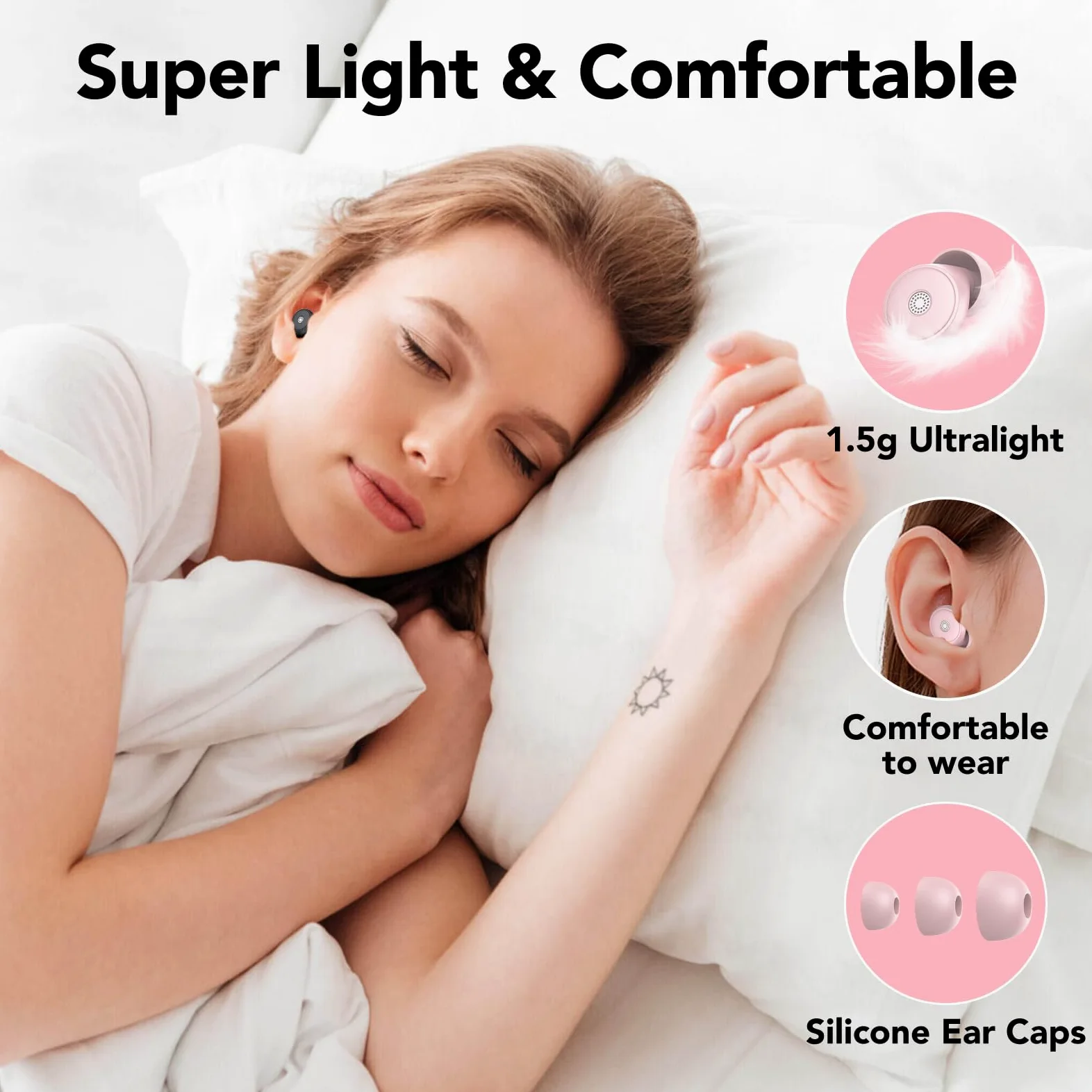 Tapones para los oídos para dormir -45 dB, 0 sensación de presión, silicona reutilizable (rosa)