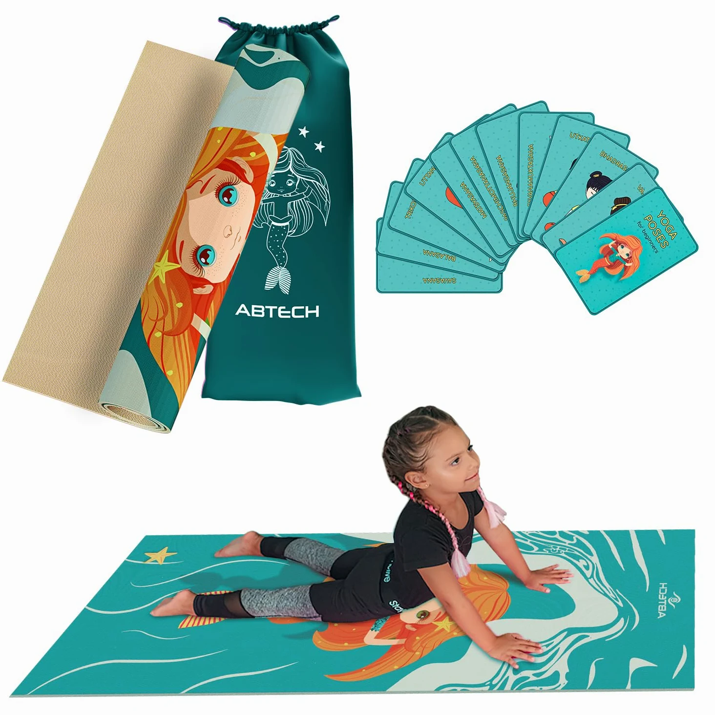 Set De Yoga para Niños - Esterilla De Yoga Unicornio para Niñas y Niños - Unicornio, Sirena y Muñeca - Libre De Químicos - No Tóxico - Antideslizante - con 12 Tarjetas De Yoga