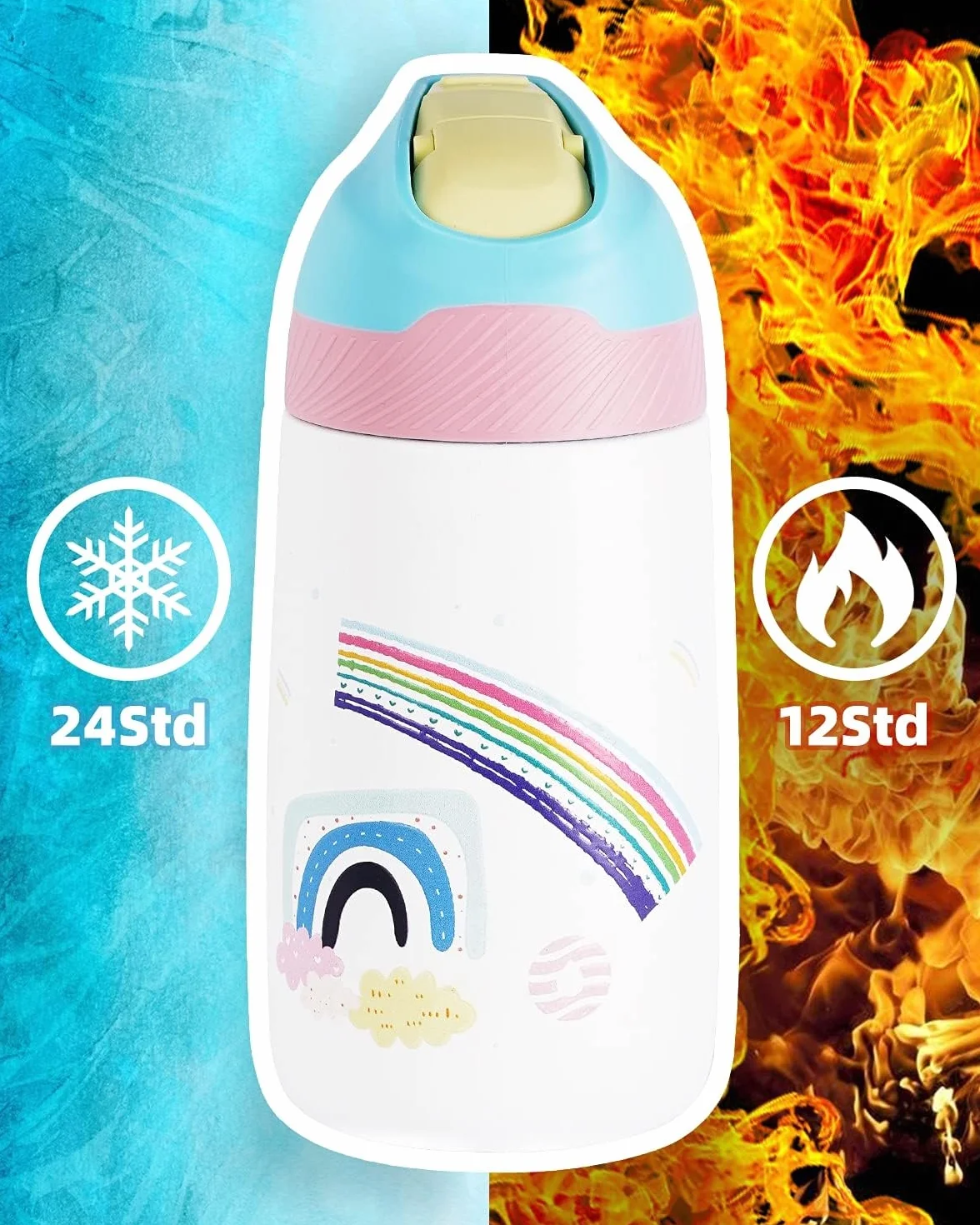 Fjbottle Niños 350ml Botella de Agua Acero Inoxidable con Pajita, Sin Fugas, sin bpa botella termica Reutilizable