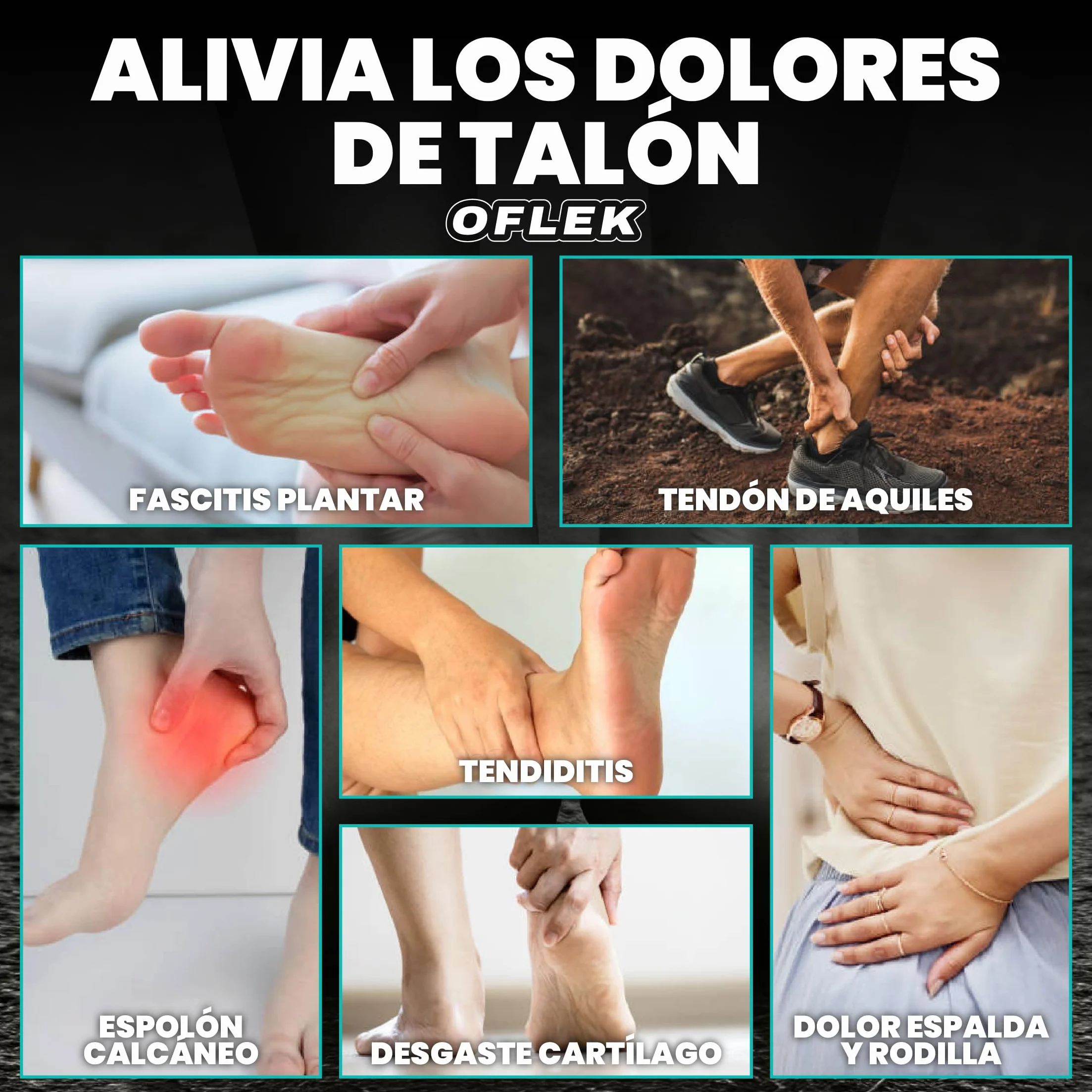 OFLEK® Fascitis Plantar Taloneras Silicona Almohadilla Trasera Protector Tacones Soporte Antideslizante Alivio Dolor Pie