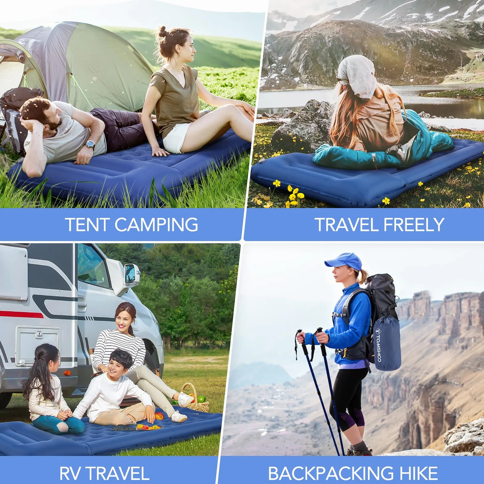 TOMSHOO Esterilla Camping Autoinflable, Colchón Hinchable Con Bomba de Pie y Almohada, Ultraligera Con 2 Mosquetón, Para Tienda, Senderismo, Viajes