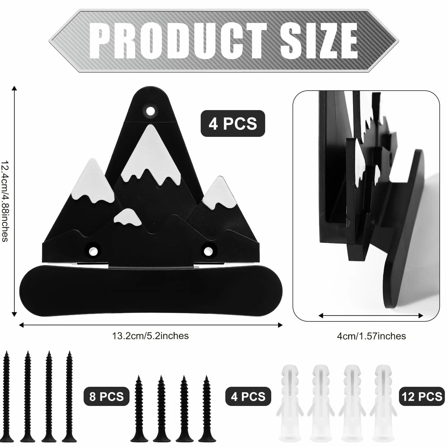 4 Piezas de Soporte Tabla de Snowboard, Soporte de Pared para Tablas de Snowboard con Ganchos Soporte de Pared para Almacenamiento de Tablas de Snowboard para Exhibición de Tablas de Snowboard