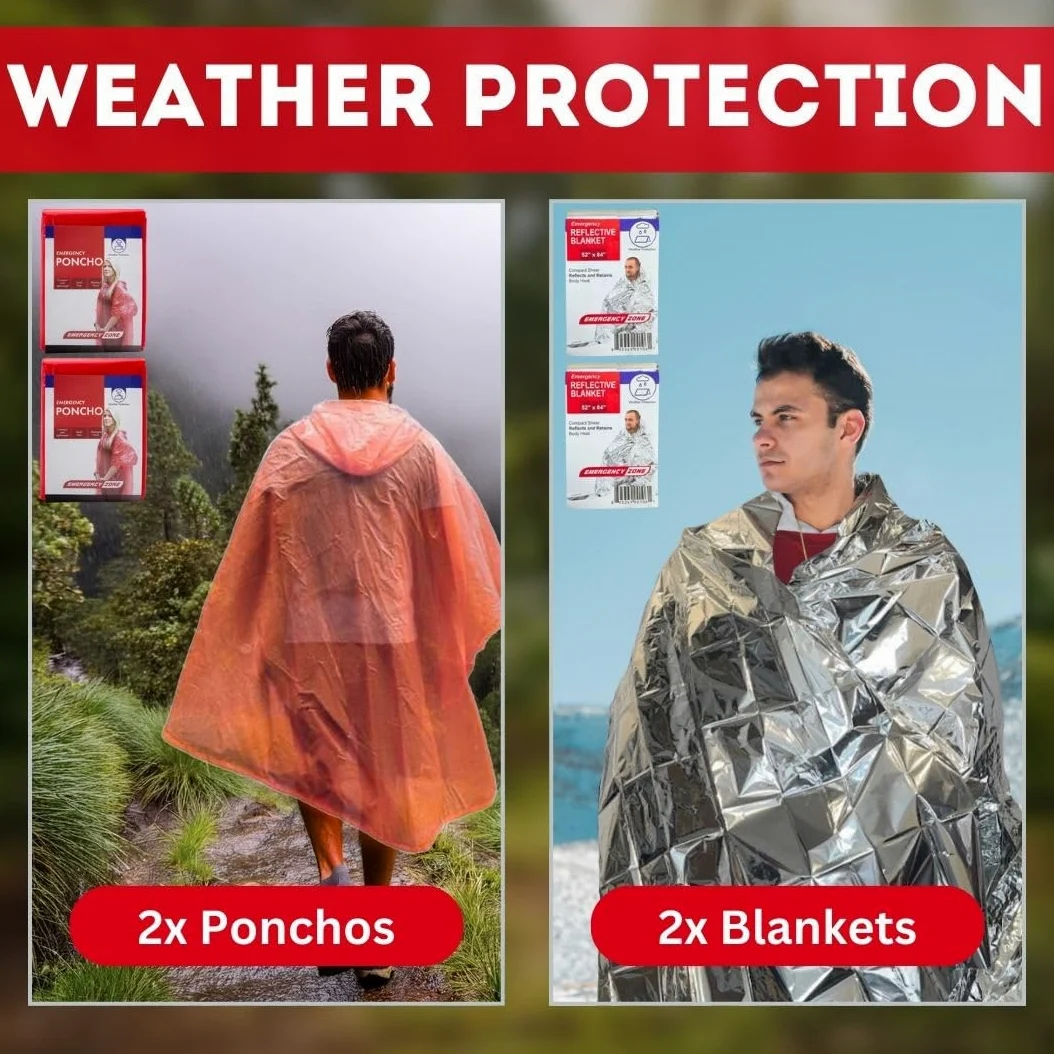 Emergency Zone The Essentials - Kit completo de supervivencia de 72 horas, prepara a tu familia para huracanes, terremotos, inundaciones, desastres de emergencia, bolsa de viaje disponible en 2 y 4