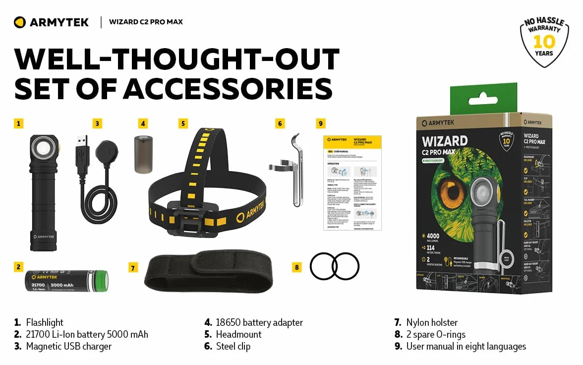 Armytek Wizard C2 Pro Max Linterna frontal LED 3720 lúmenes luz cálida recargable USB