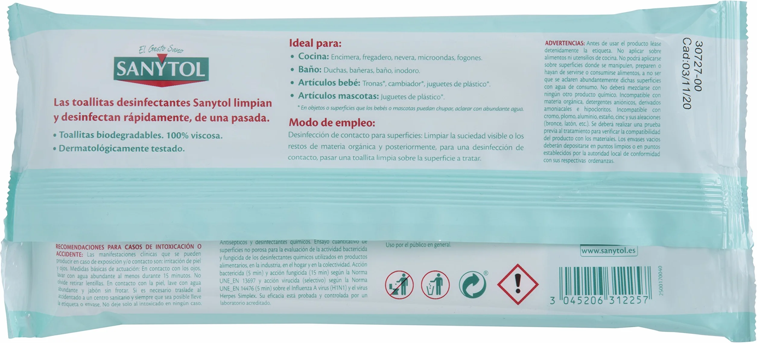 Sanytol Toallitas Desinfectantes Multiuso 3 x 24 Unidades